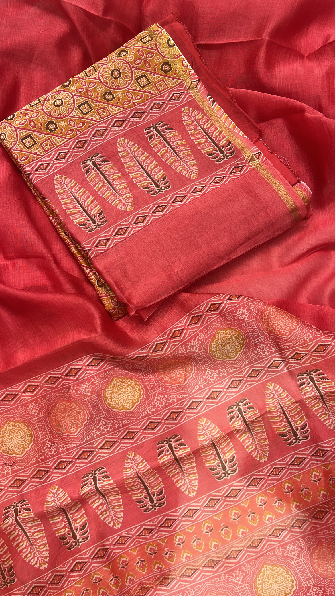 Coral Red Maheshwari Silk Suit