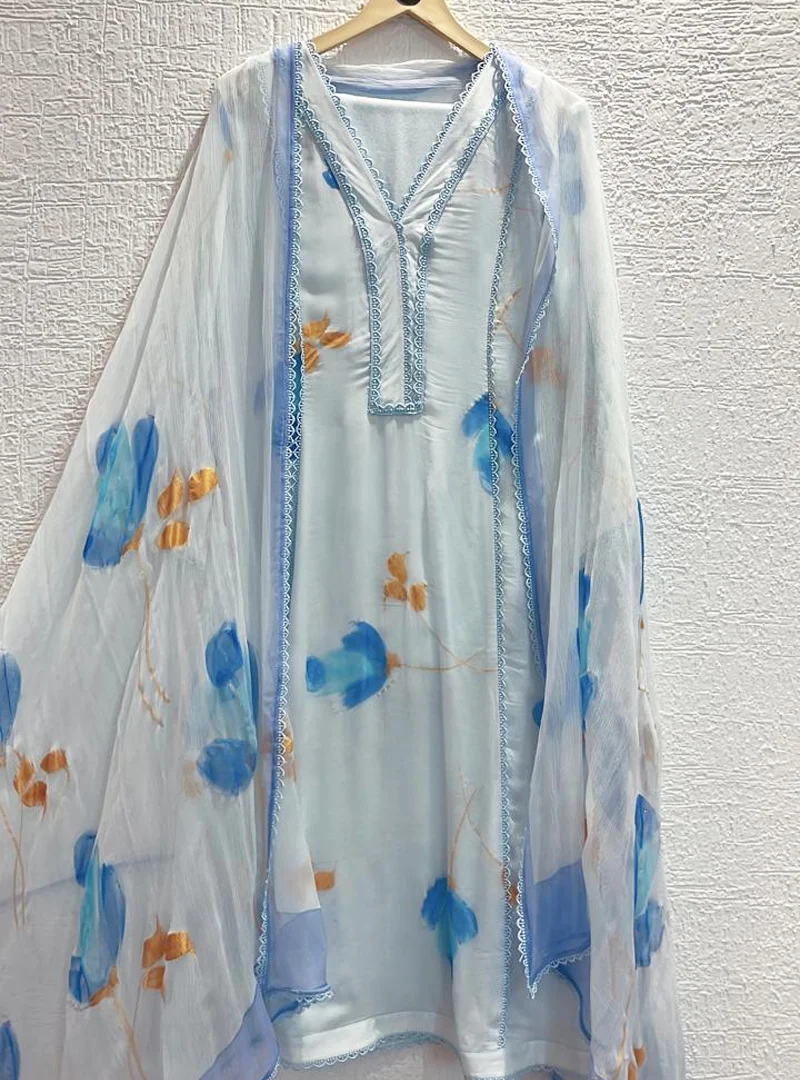Sky Blue and Gold Handpainted Suit