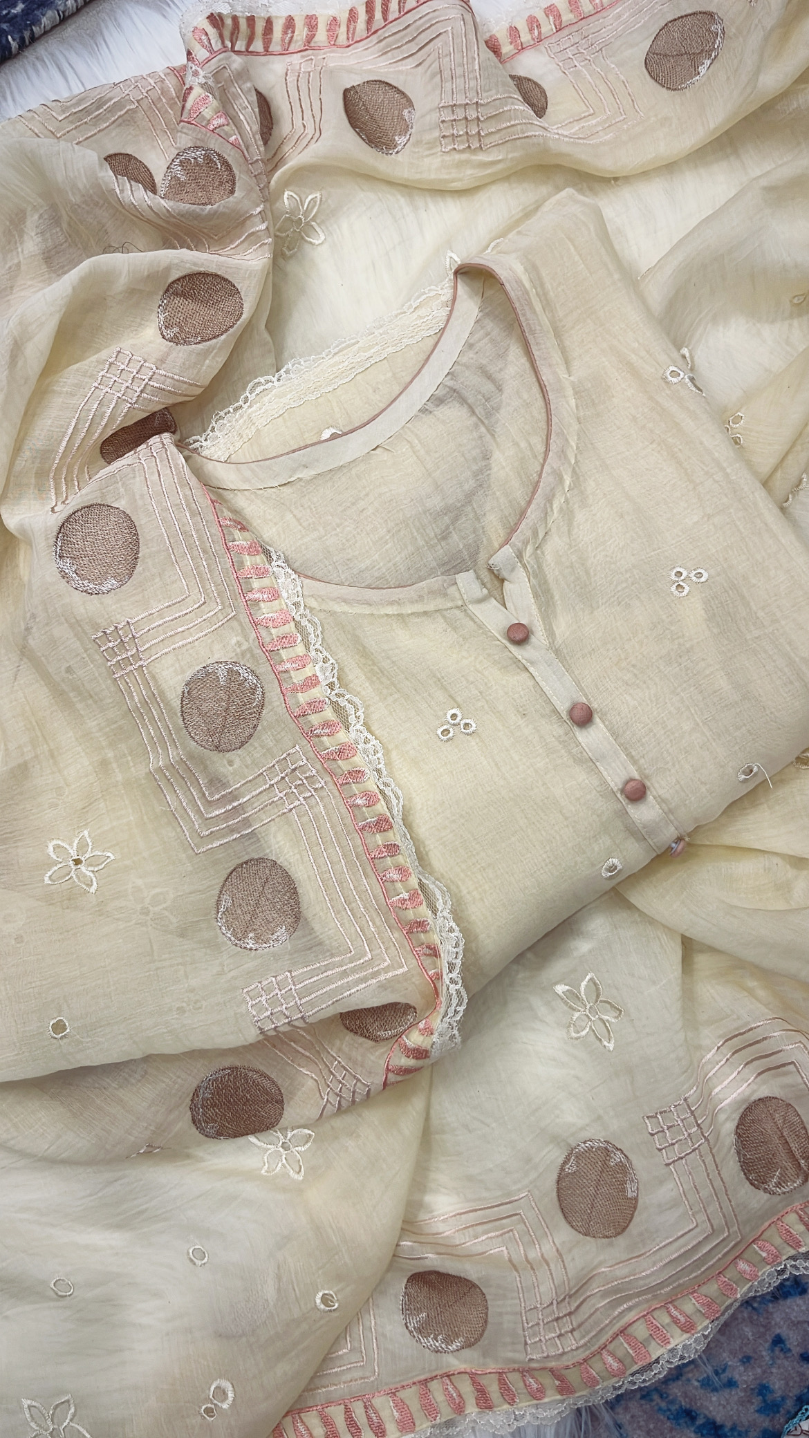 Applique Floral Pure Mul Cotton Suit