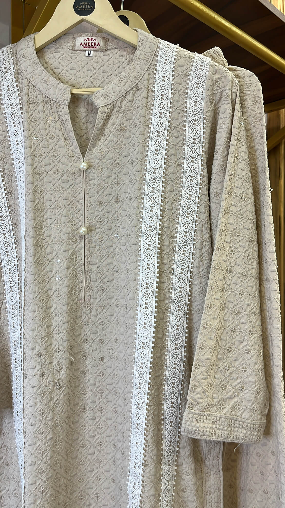Beige Pink Lacey Co-ord Set