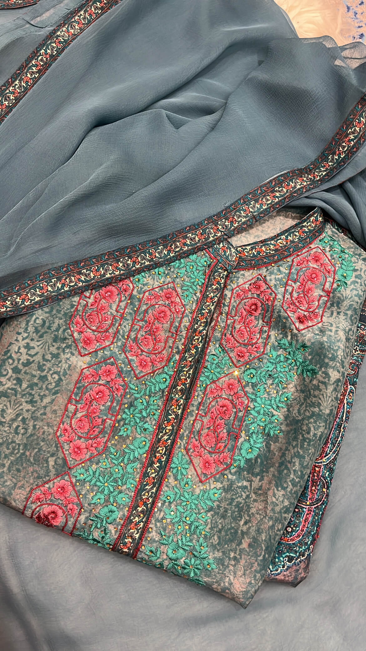 Gul Ahmed Inspired Printed Silk Suit