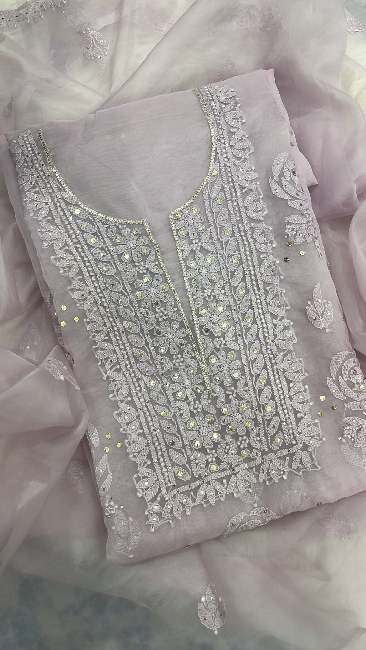 Embroidered Lilac Lucknowi Organza Suit