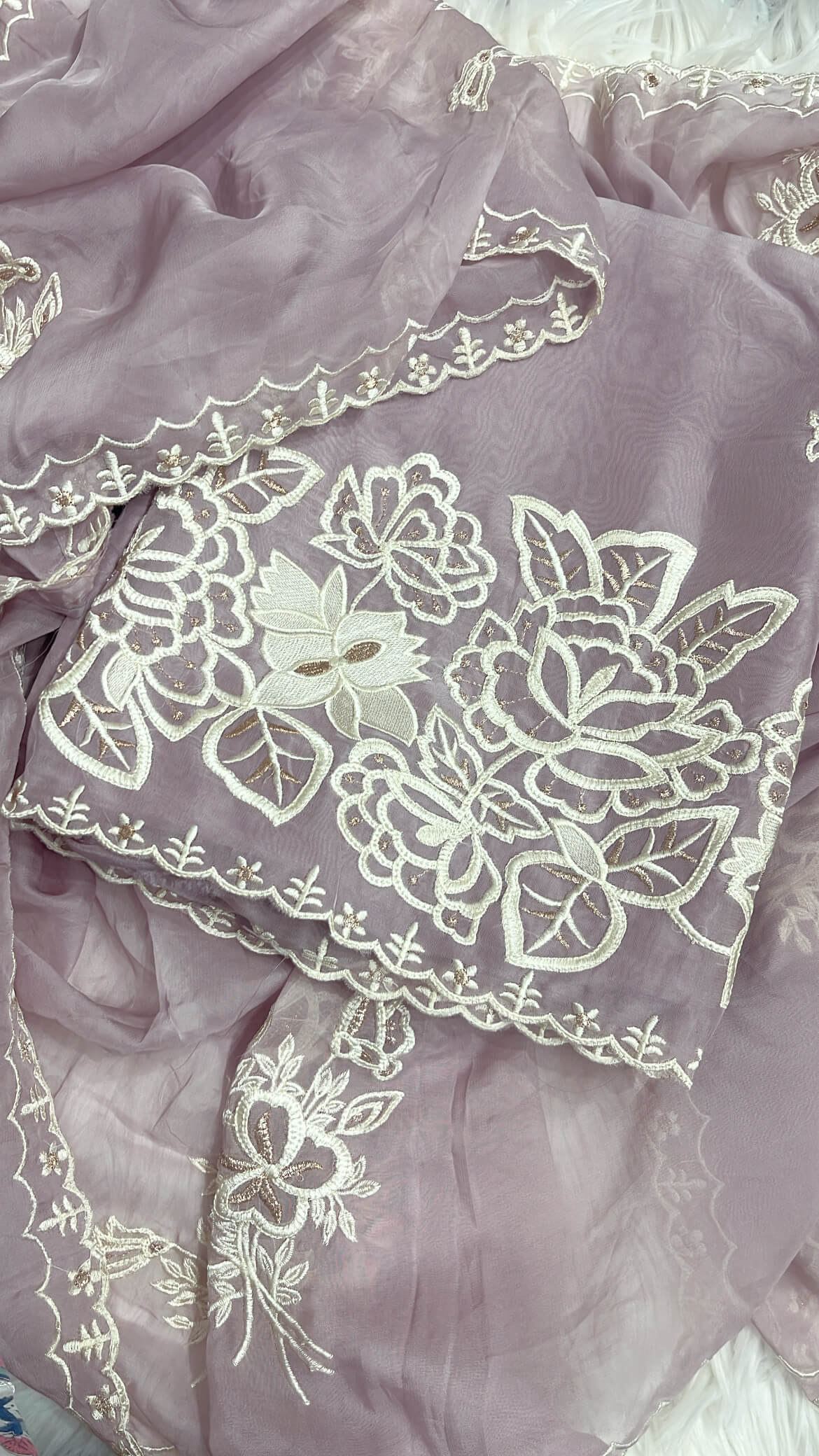 Lilac Soft organza with Thread work