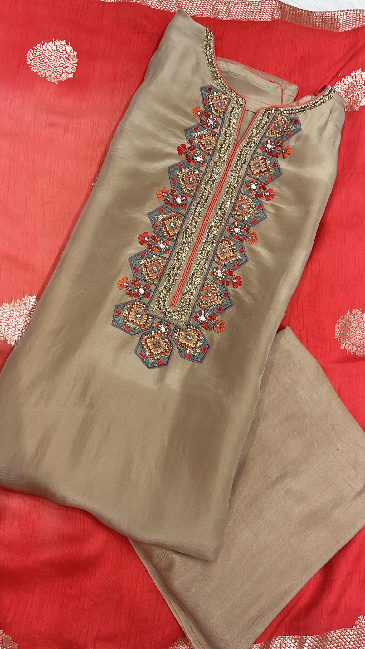 Embroidered Beige Suit with thread handwork