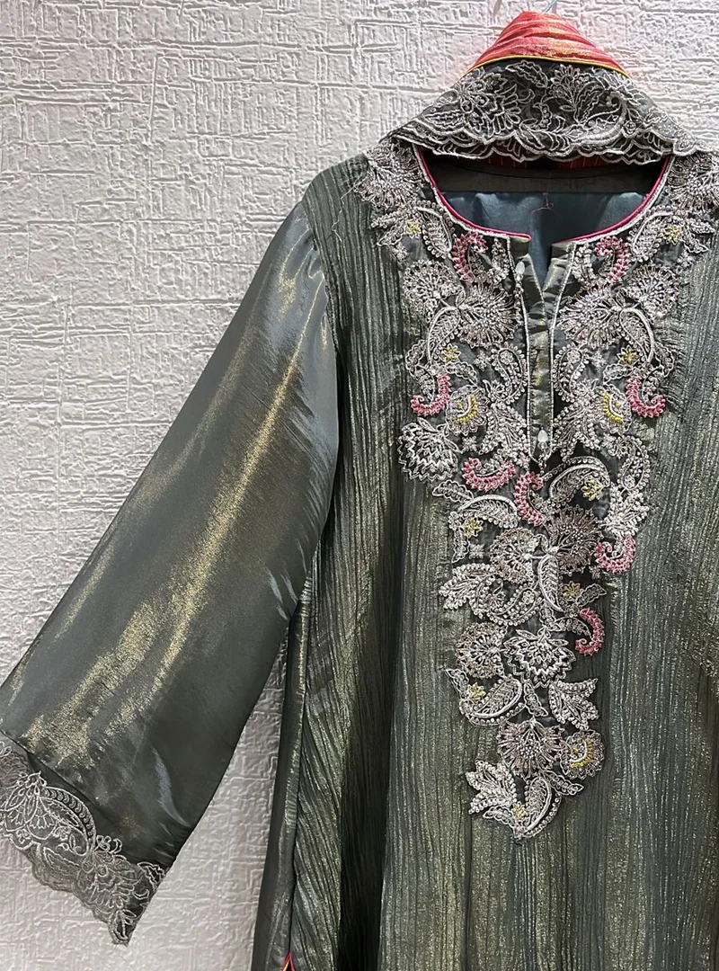 Embroidered Crush Tissue Suit