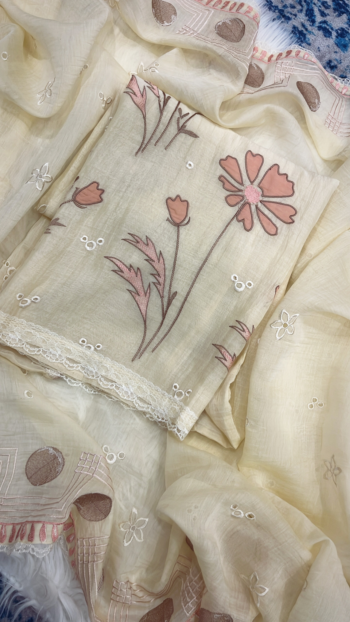 Applique Floral Pure Mul Cotton Suit