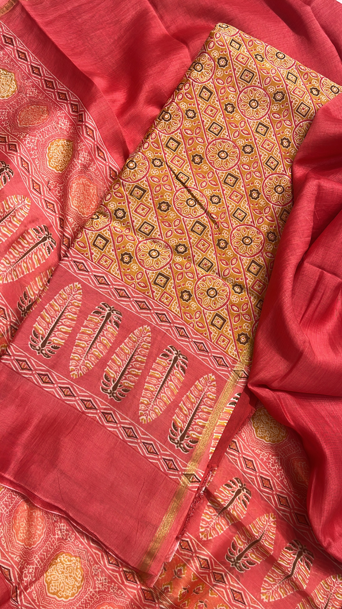Coral Red Maheshwari Silk Suit