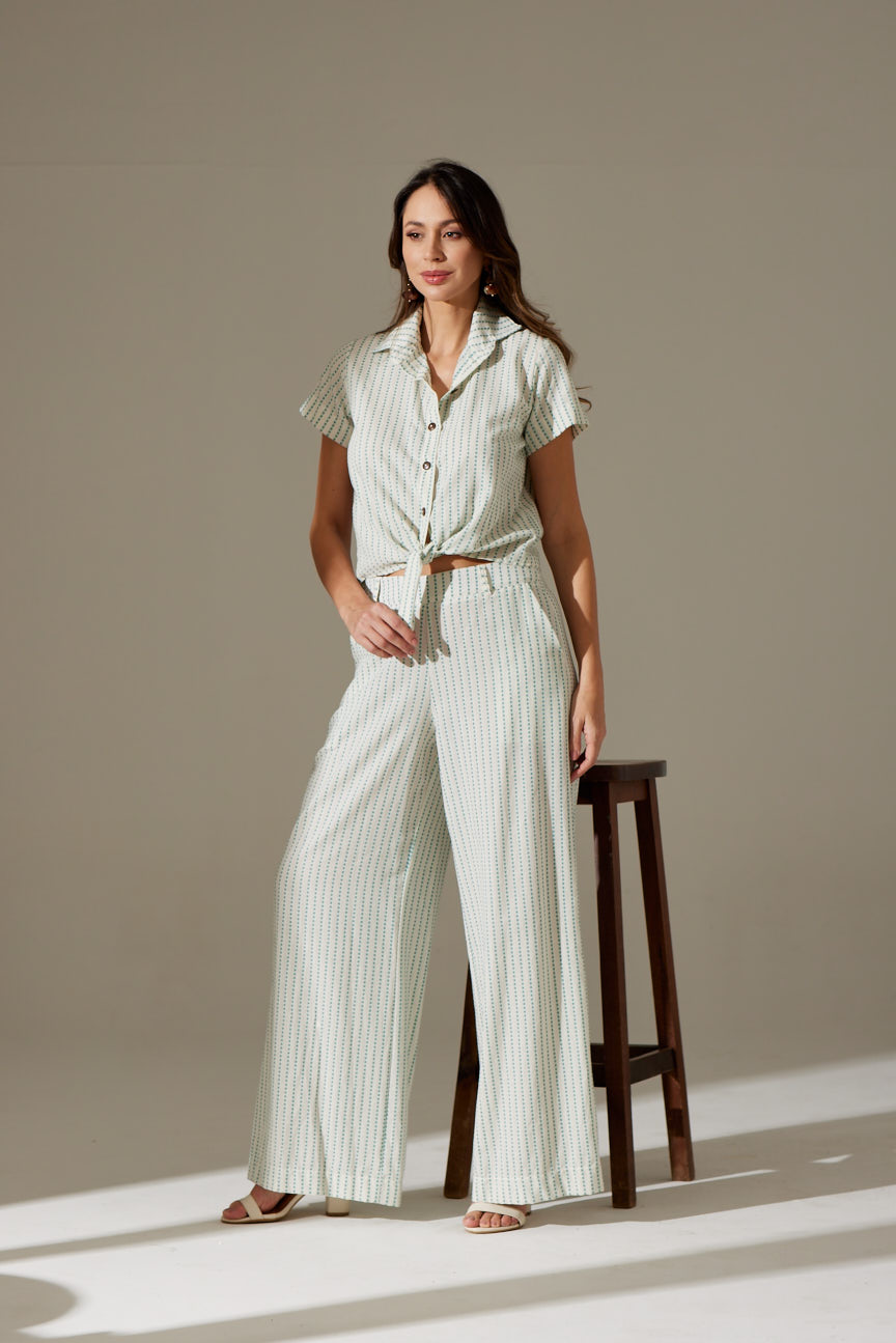 CALÇA PANTALONA OVER LISTRAS AZUIS 