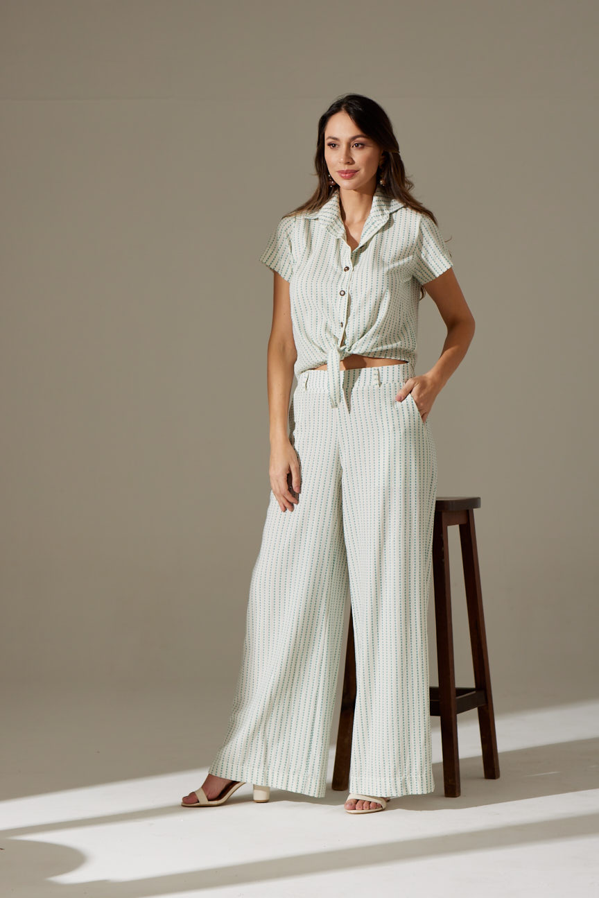 CALÇA PANTALONA OVER LISTRAS AZUIS 