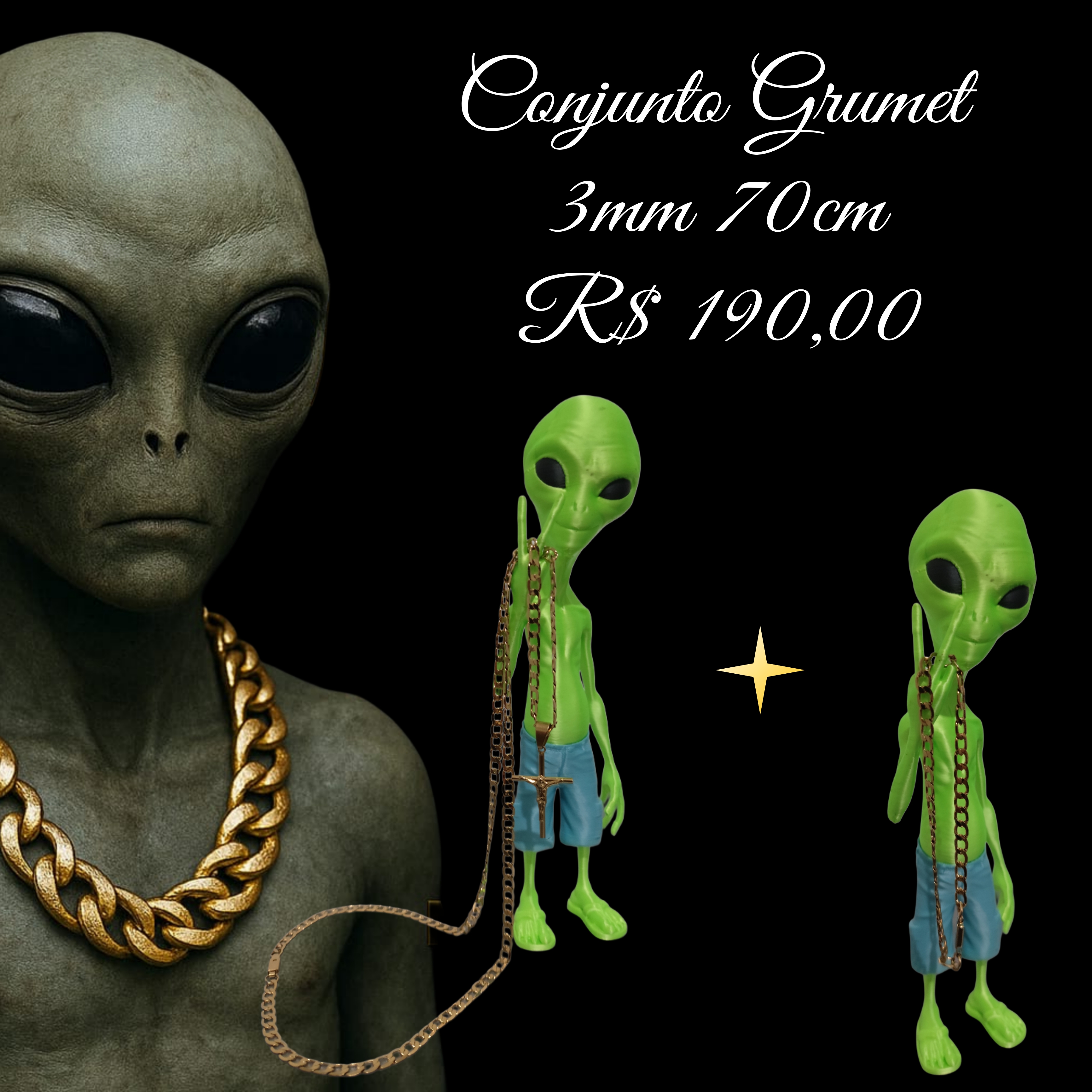Conjunto Corrente Grumet + Pulseira 3mm 70 cm banhado a ouro 18K