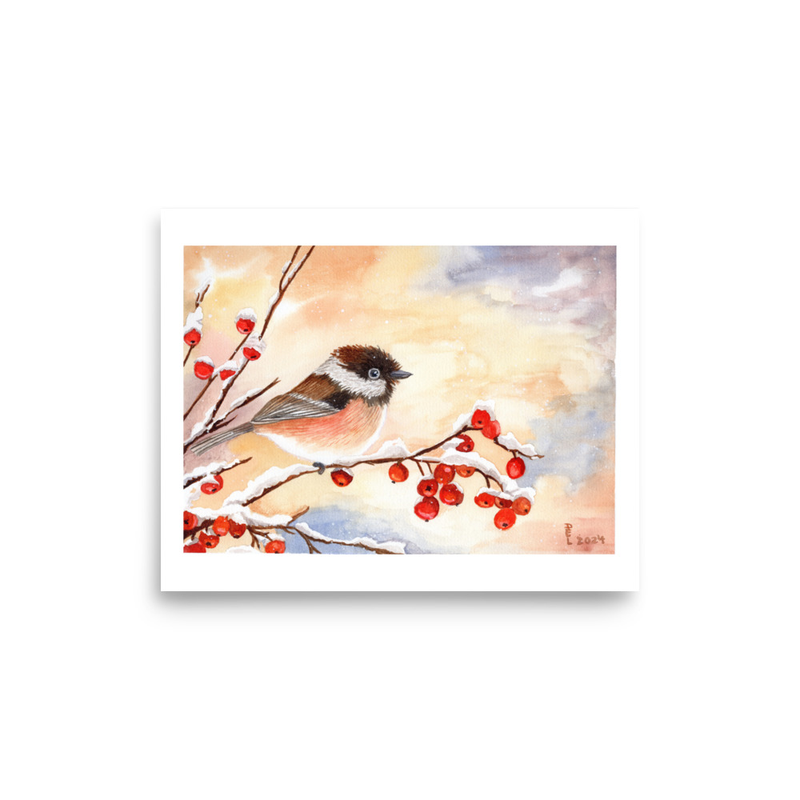Chickadee Watercolor Art 8" x 10" Print