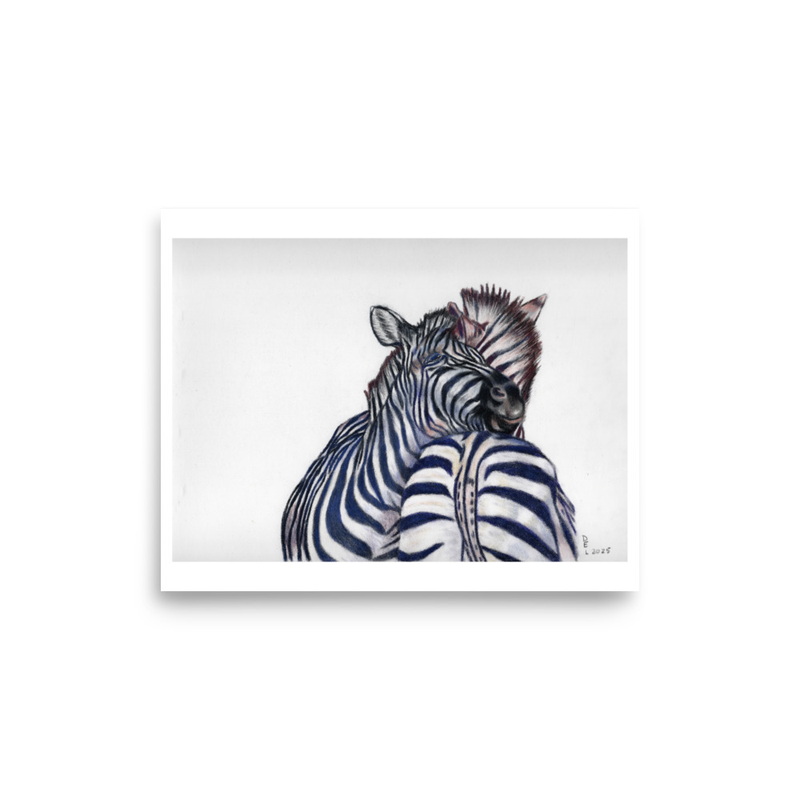 Zebras Hug 8" x 10" Colored Pencil Print