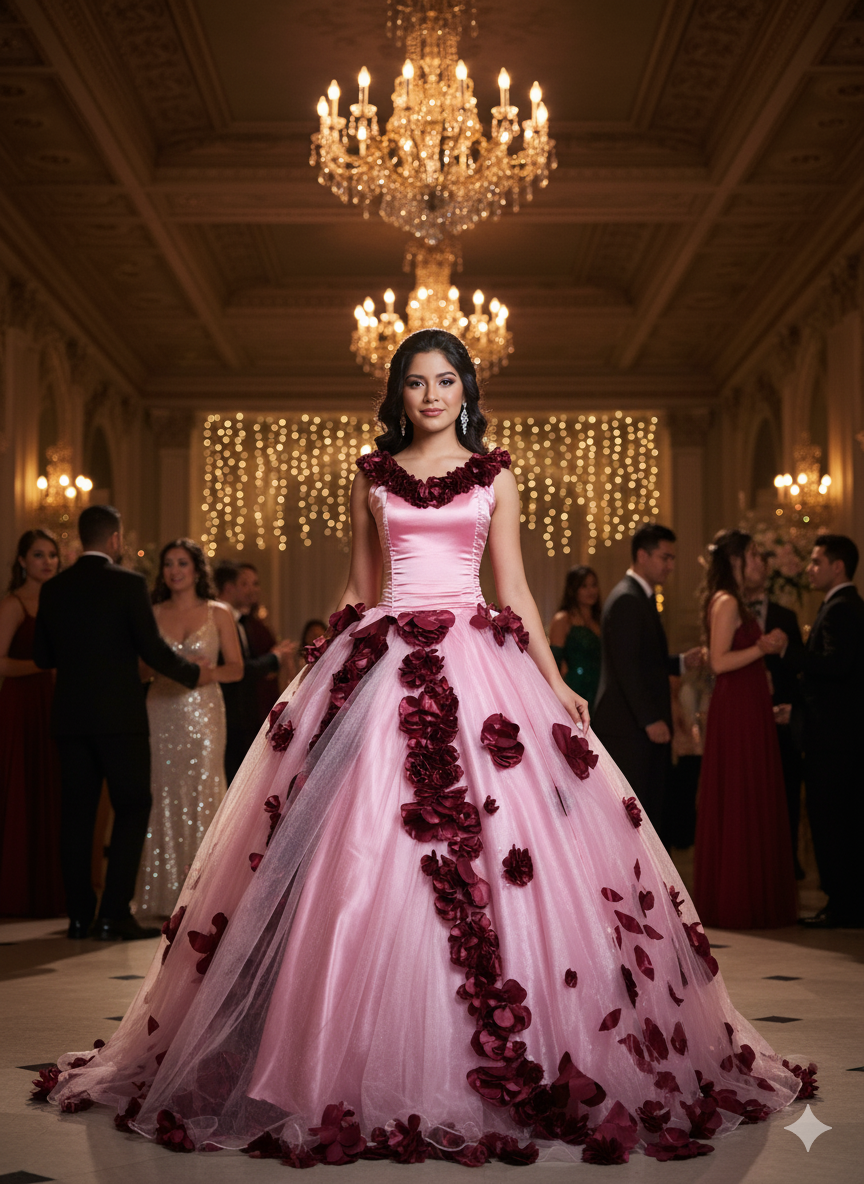 Vestido de gala rosa con flores