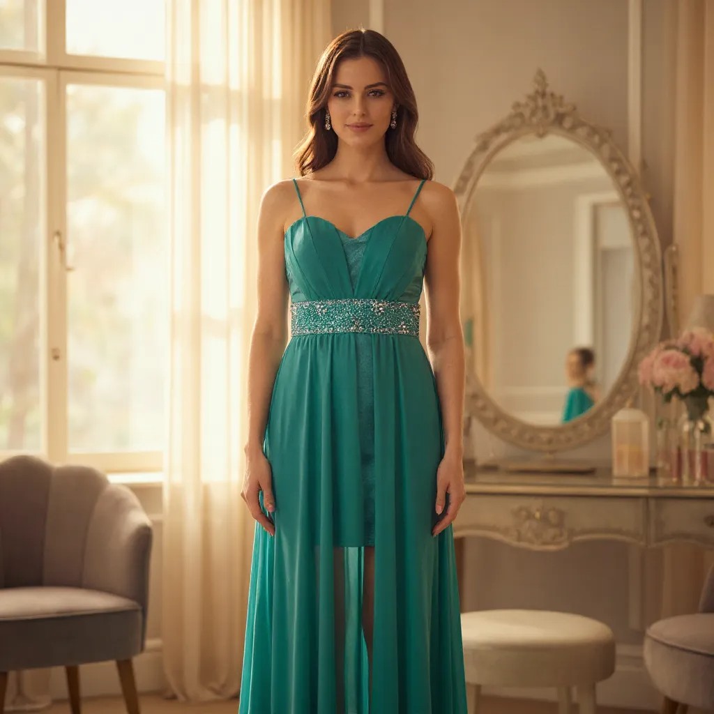 Vestido de fiesta largo verde esmeralda