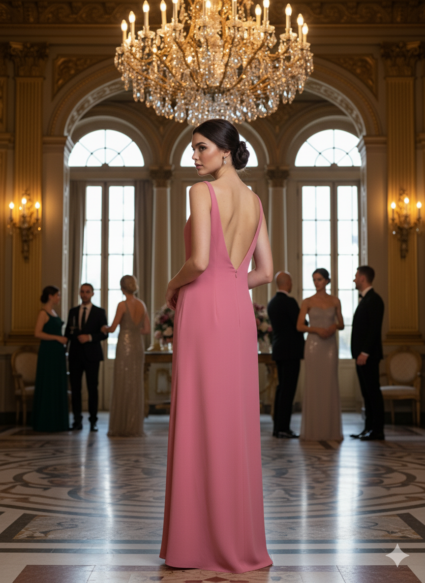 Vestido de noche rosa elegante