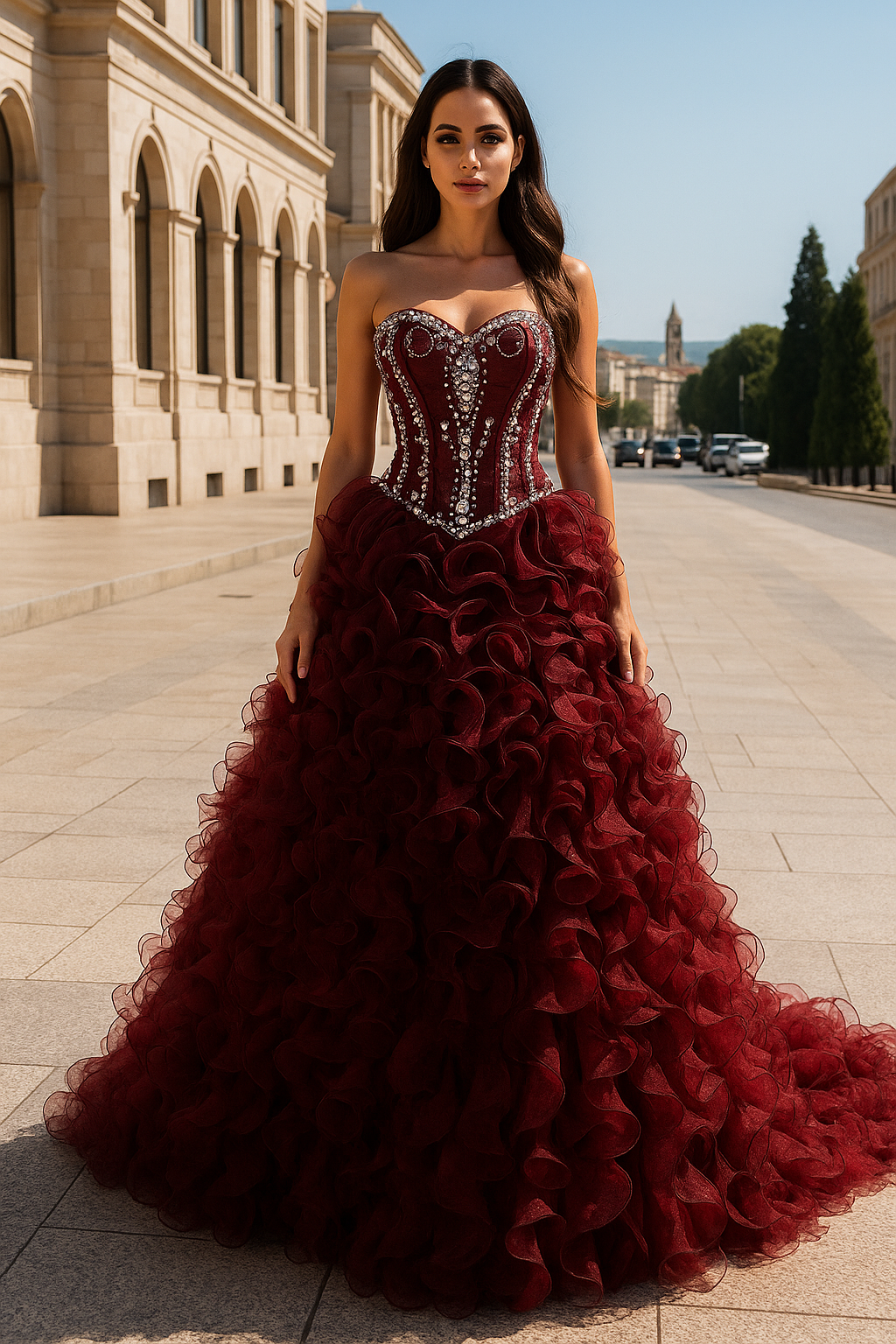 Vestido de gala burdeos