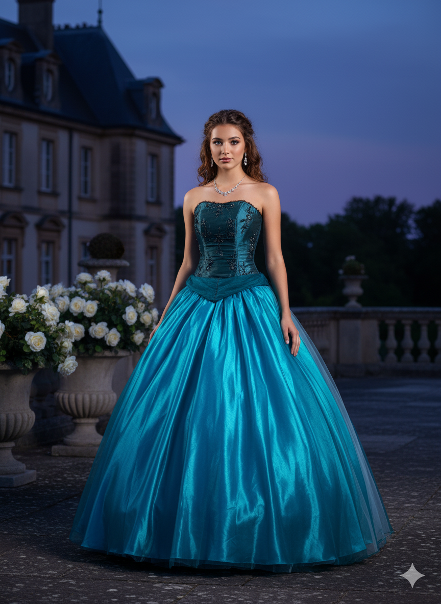 Vestido de gala azul turquesa