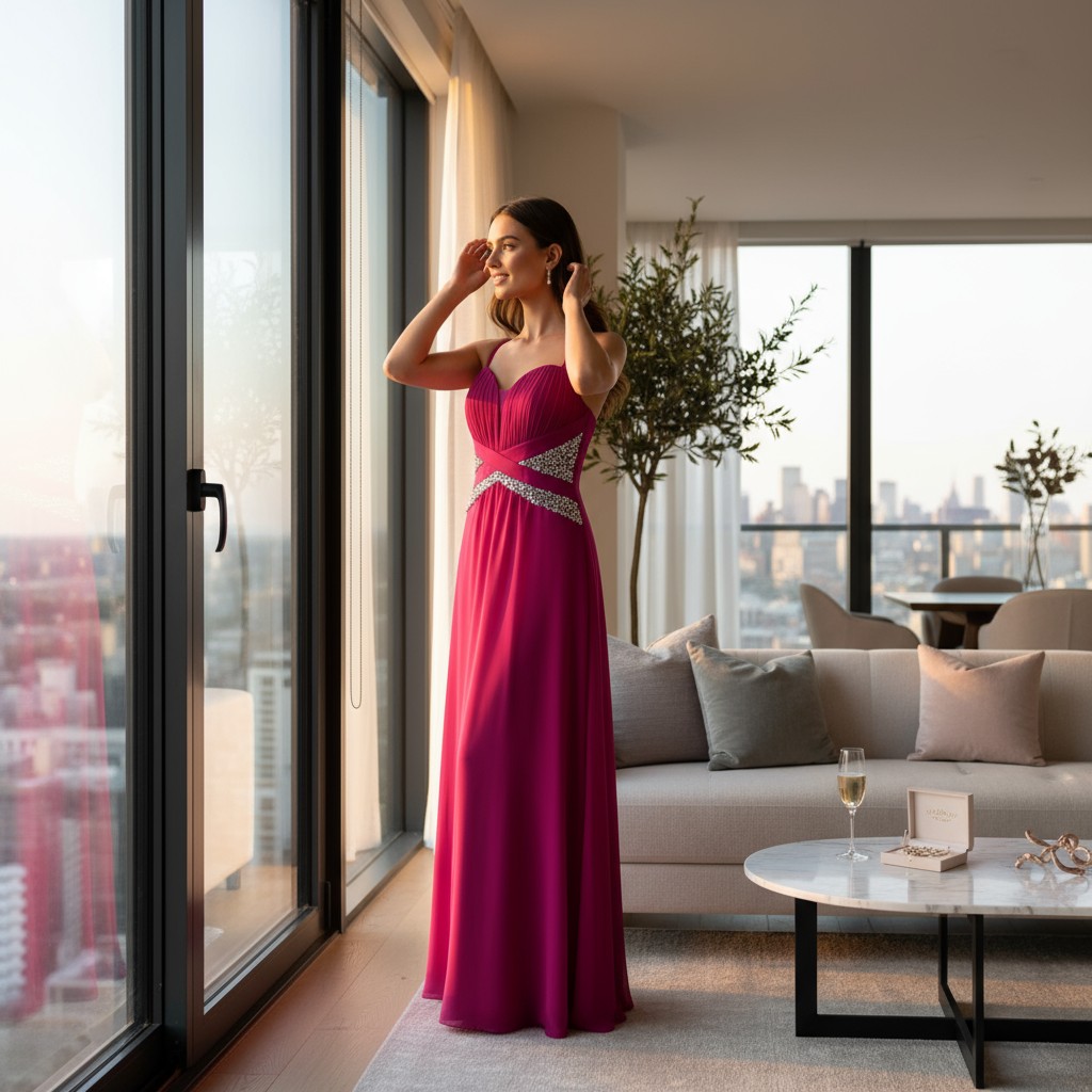 Vestido largo de fiesta fucsia