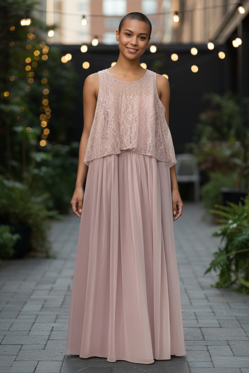 Vestido largo rosa palo
