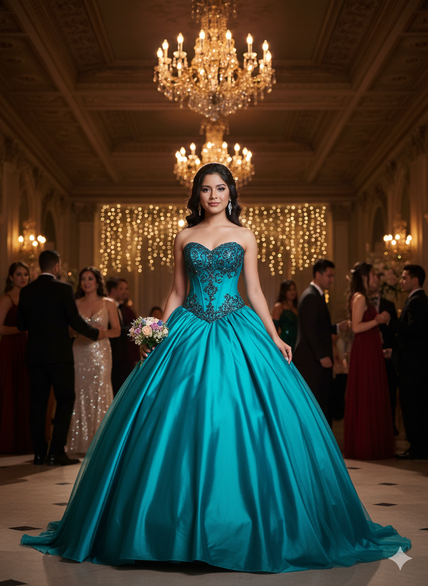 Vestido de gala turquesa