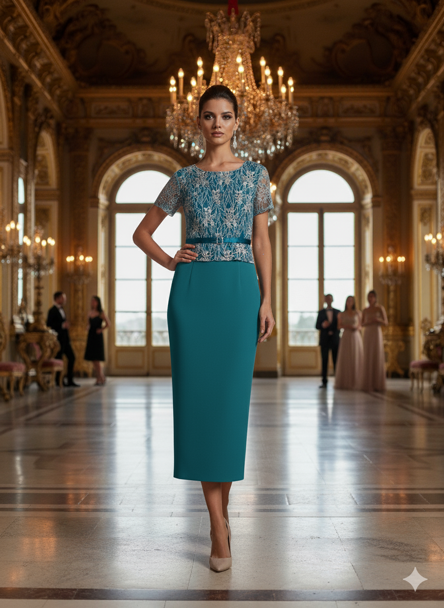 Vestido de gala azul turquesa