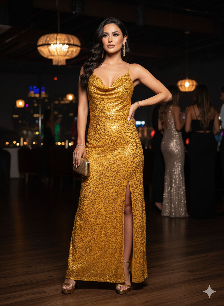 Vestido de fiesta dorado