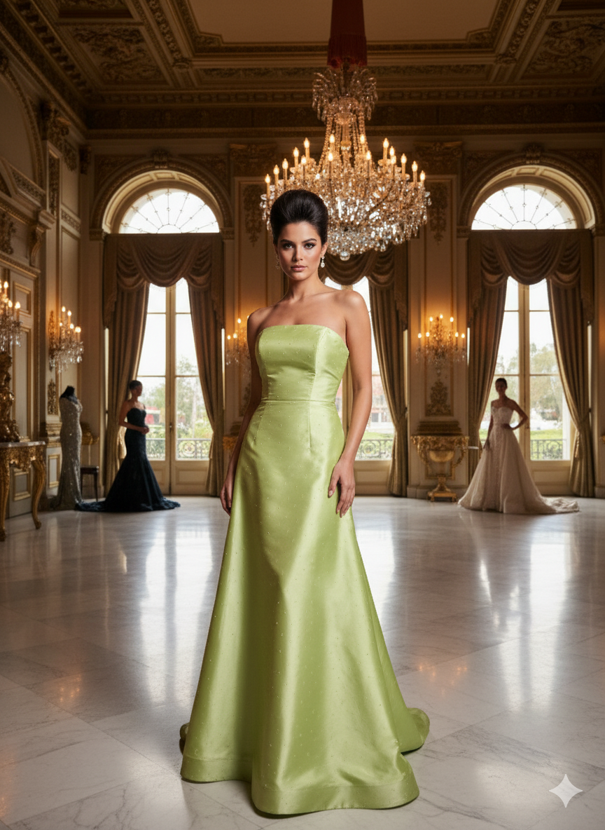 Vestido de gala verde lima