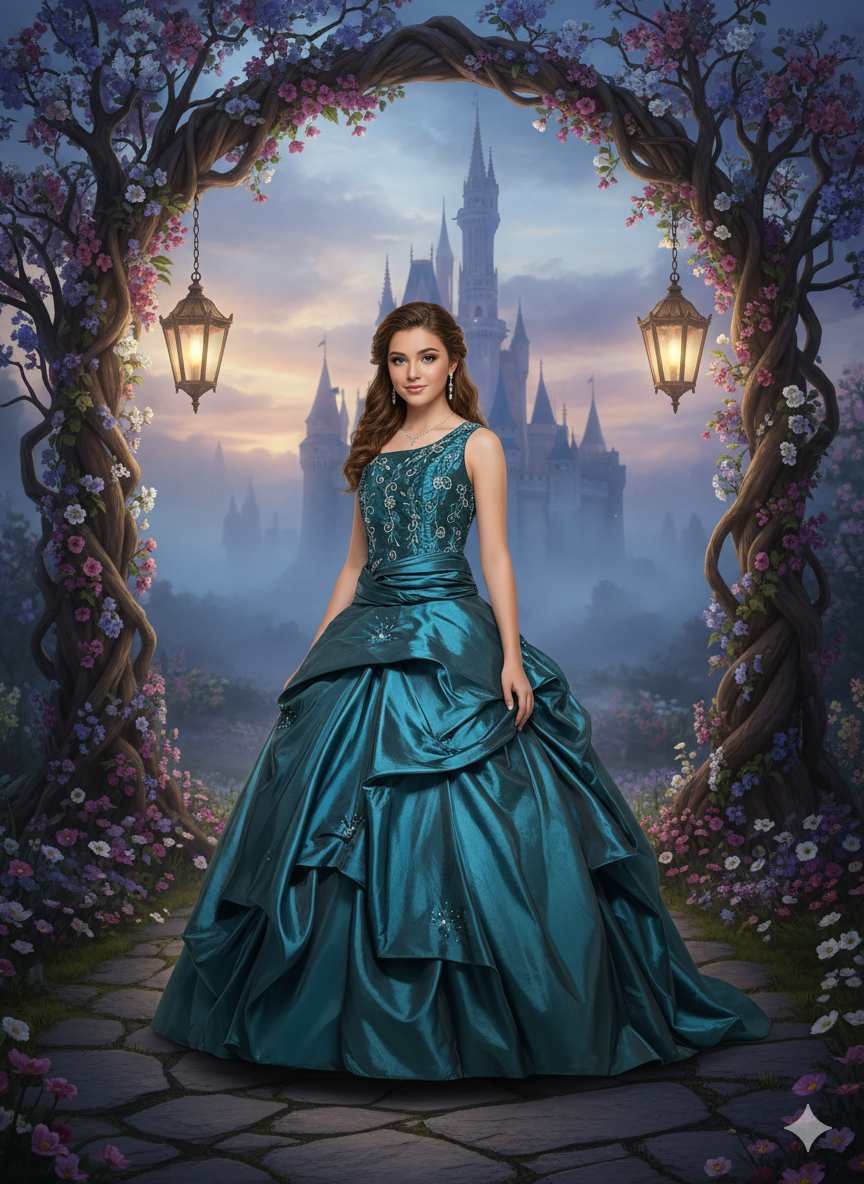 Vestido de gala azul esmeralda