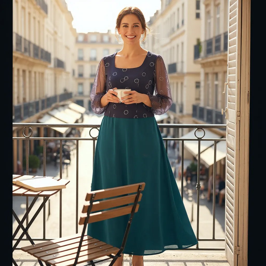 Vestido elegante azul y verde