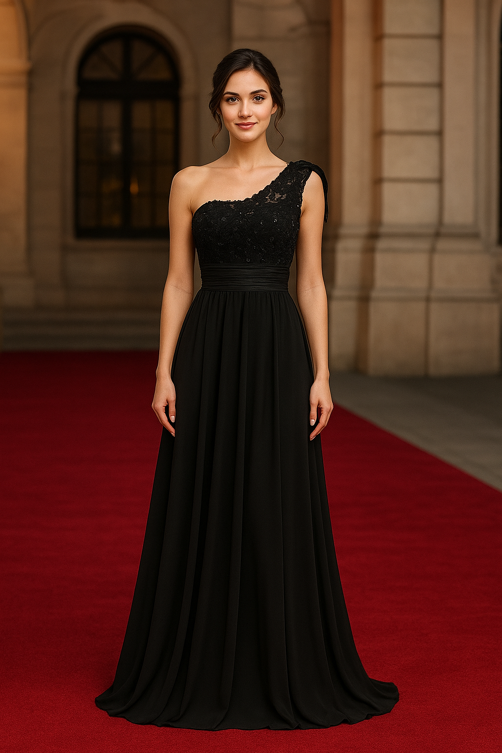 Vestido de gala negro de un solo hombro