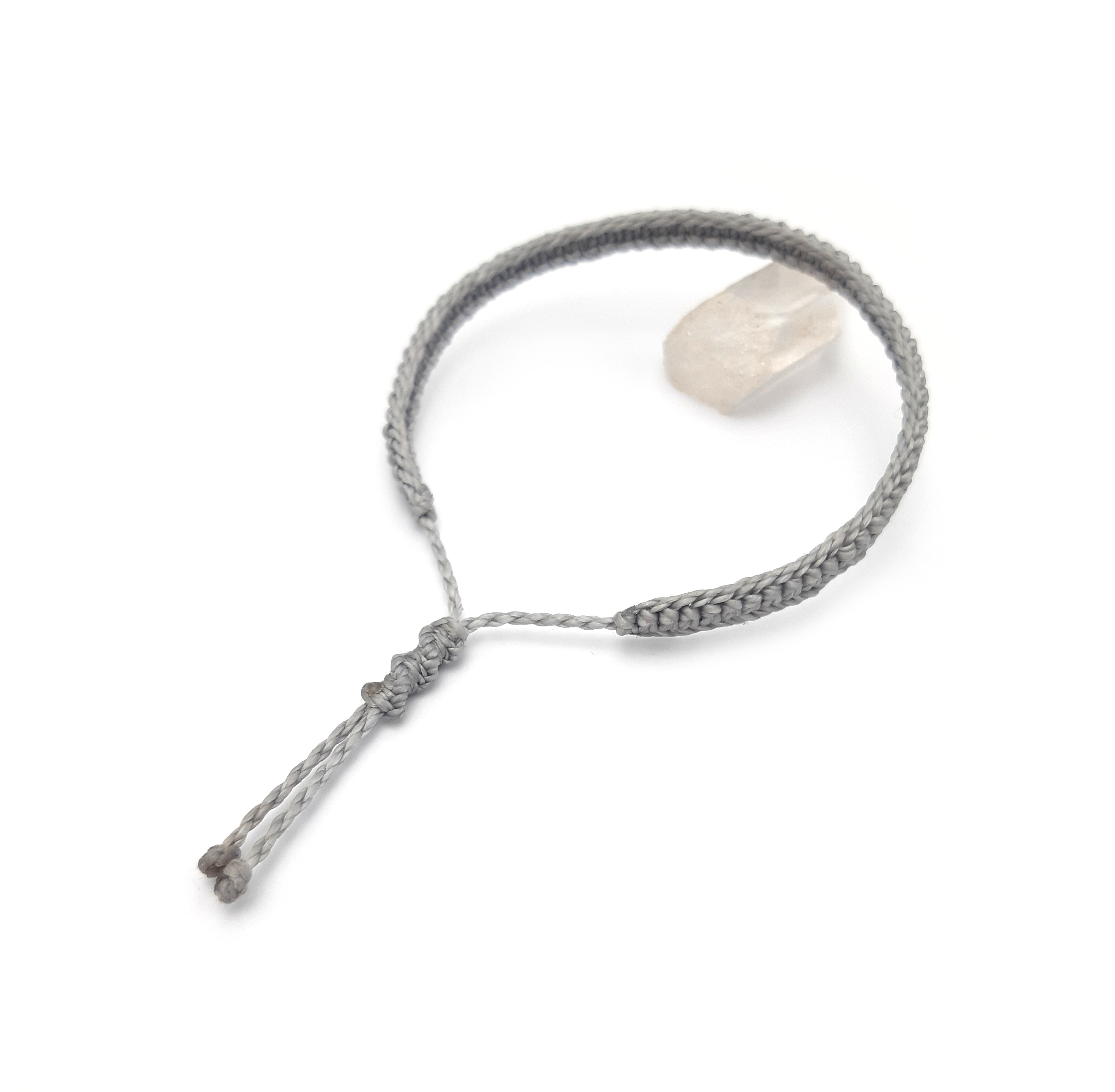  Bracelet Gris Clair Modèle Plat Tissé Main Avec du Fil Ciré. Ajustable & Résistant à l'eau. 