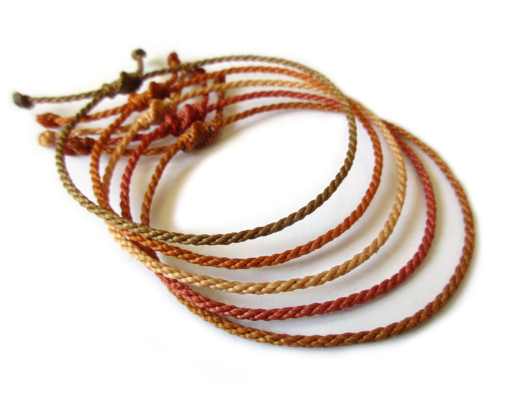 X5 Bracelets Mix Marron Camel Modèle Corde Tressé Main Avec Du Fil Ciré. Résistant à l' Eau & Ajustable Avec Un Nœud Coulissant.