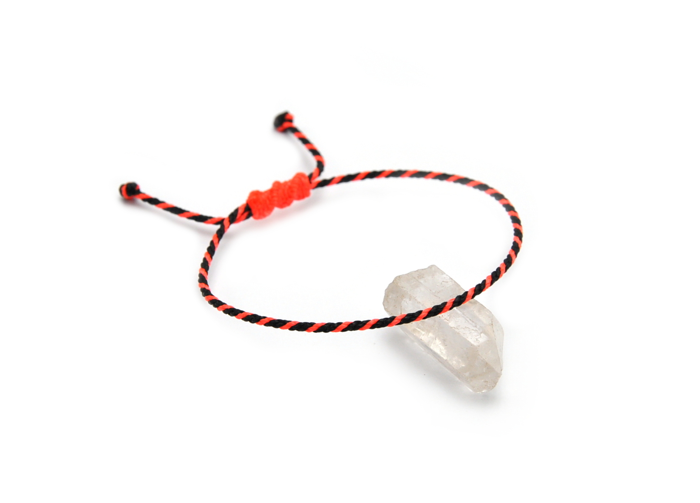 Bracelet Noir & Corail Fluo Modèle Corde Tressé Main Avec Du Fil Ciré Résistant à l' Eau & Ajustable Avec Un Nœud Coulissant