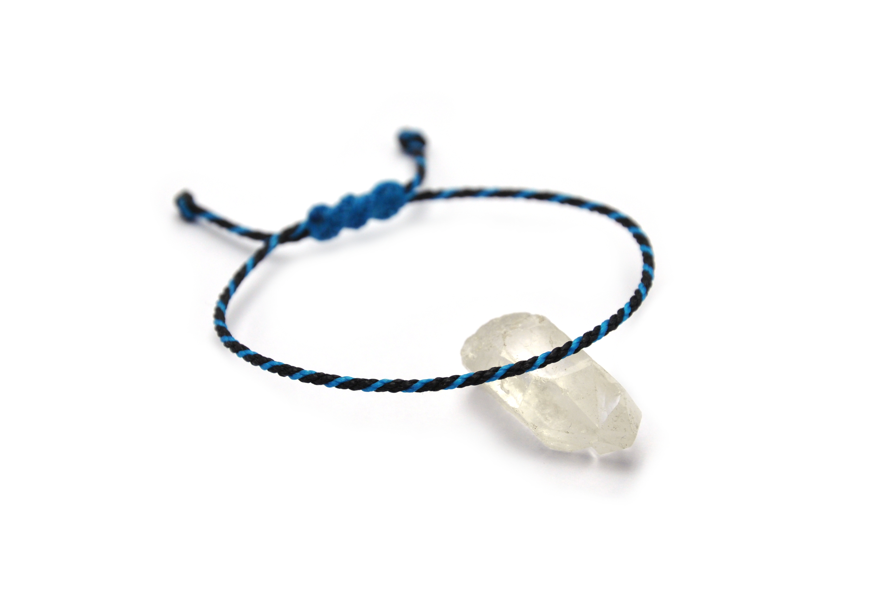  Bracelet Noir & Bleu Azur Modèle Corde Tressé Main Avec Du Fil Ciré Résistant à l' Eau & Ajustable Avec Un Nœud Coulissant