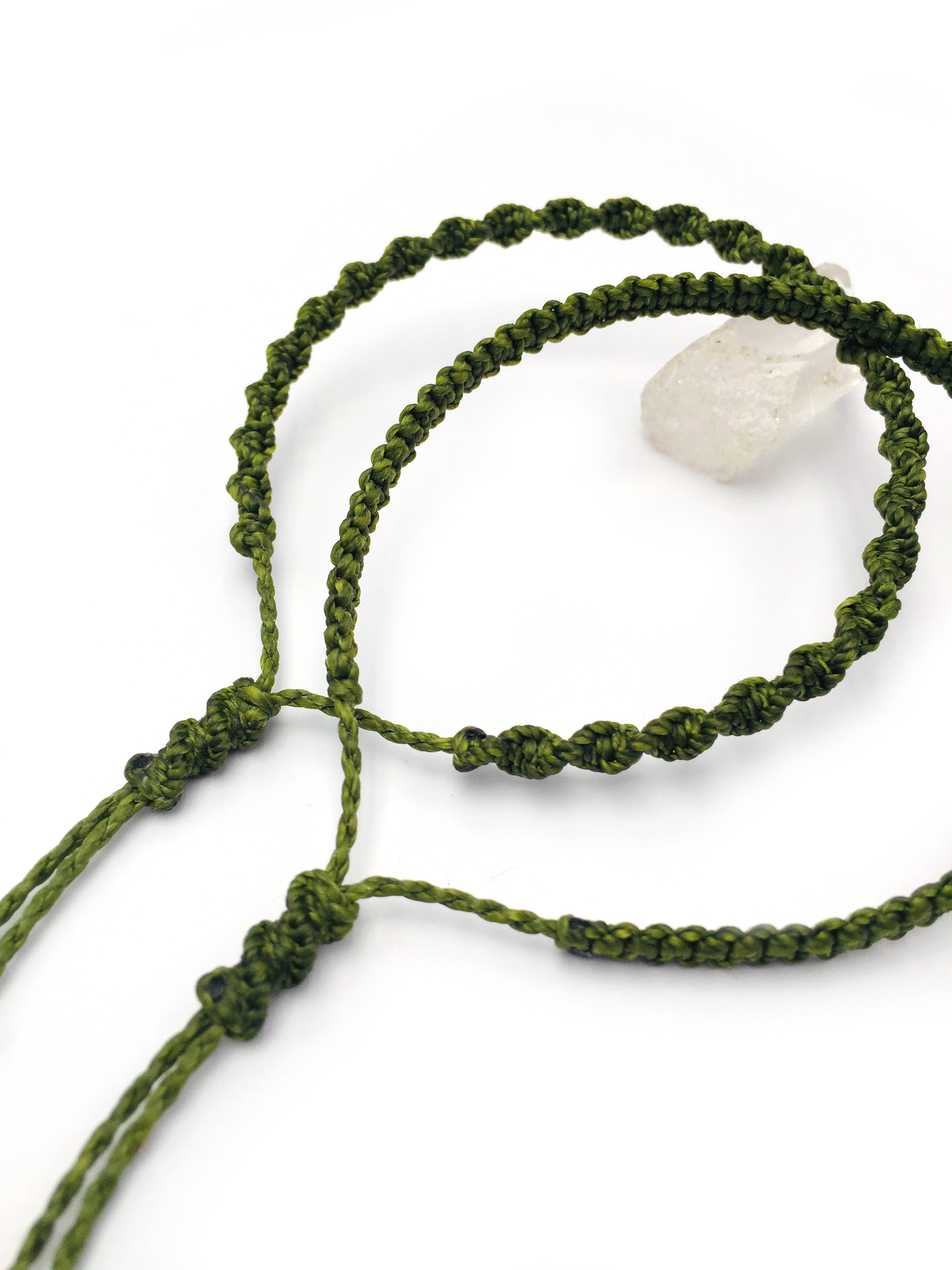  X2 Bracelets Vert Kaki Tissés Main Avec Du Fil Ciré. Tissage Spirale & Plat Ajustables & Résistants à l'eau.