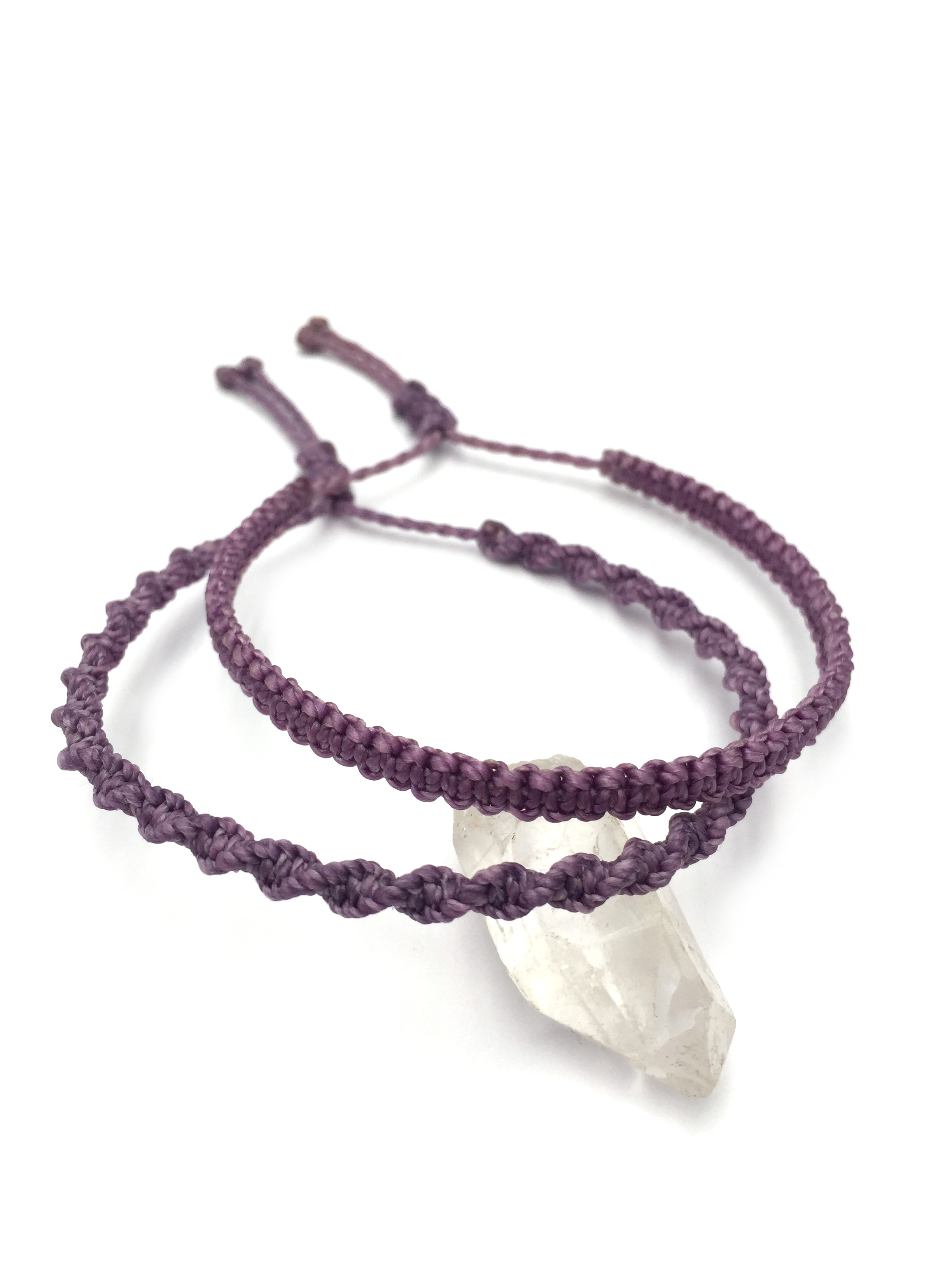  X2 Bracelets Lavande Foncé Modèle Spirale & Fin Tissés Main Avec Du Fil Ciré. Ajustables & Résistants à l'eau.