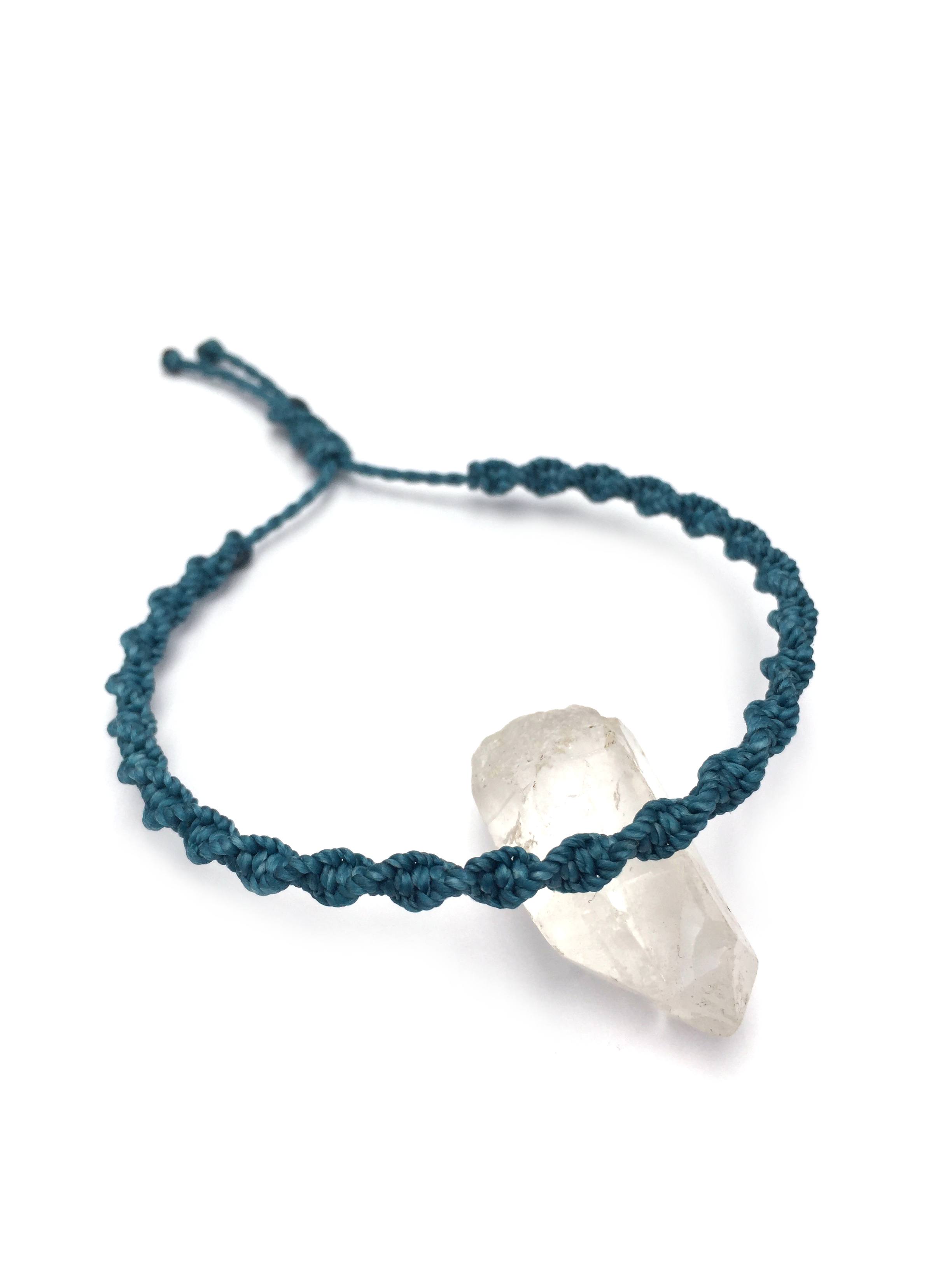 Bracelet Bleu Pétrole Modèle Spirale Tissé Main Avec Du Fil Ciré. Ajustable & Résistant à l'eau.