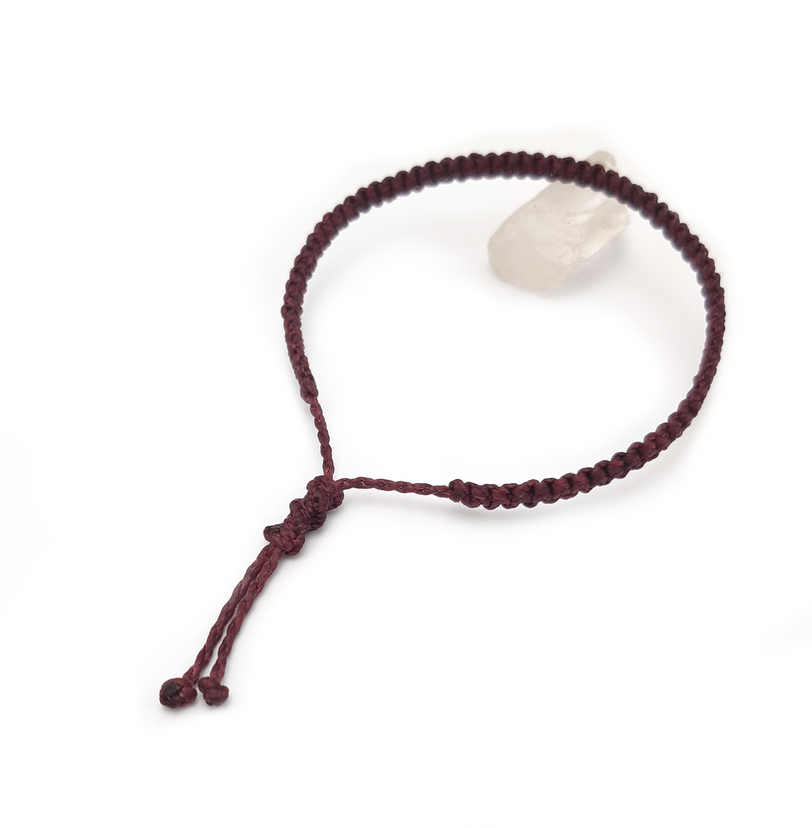 Bracelet Prune Modèle Fin Tissé Main Avec Du Fil Ciré. Ajustable & Résistant à l'eau.