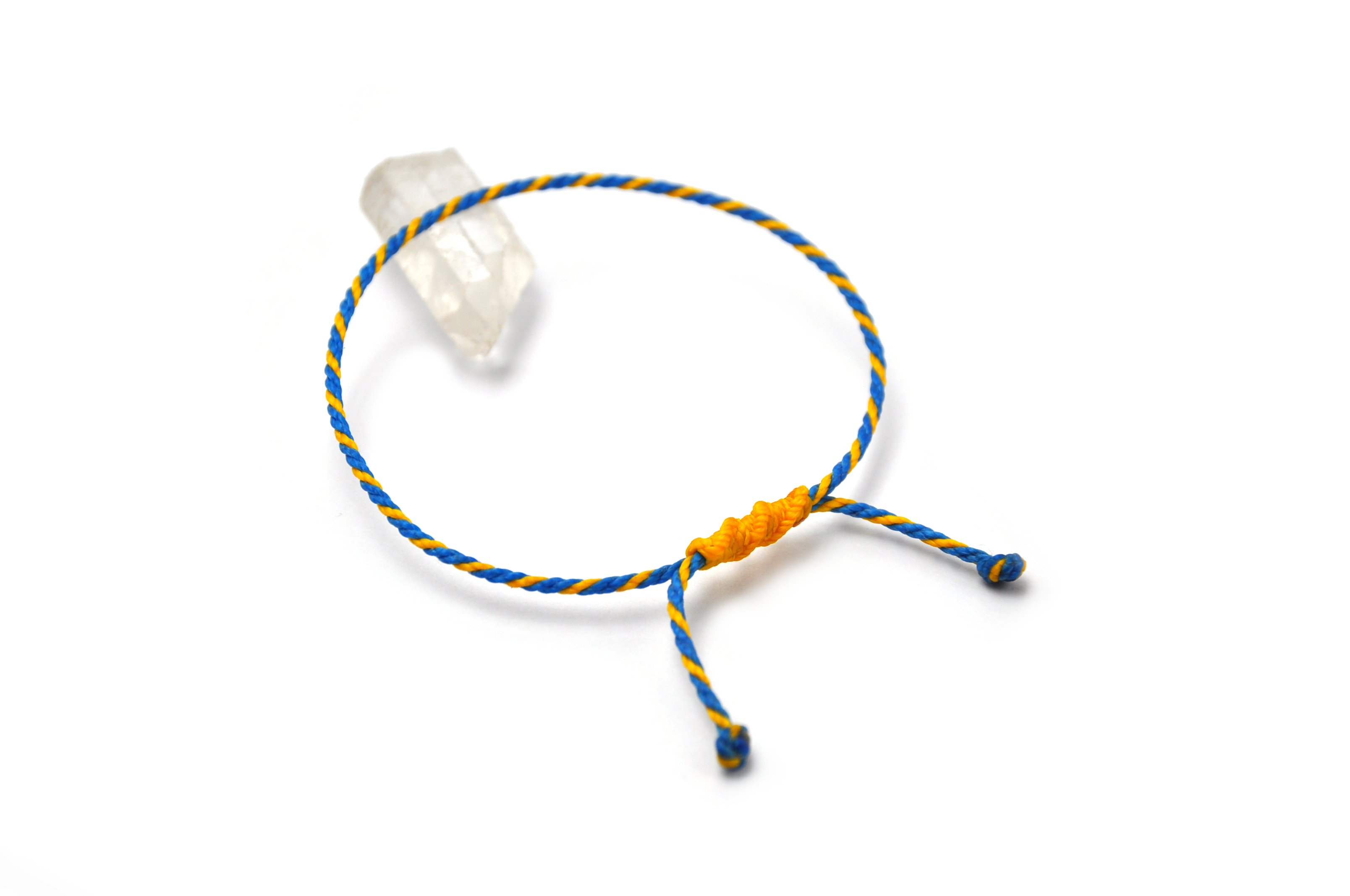 Bracelet Bleu & Jaune Modèle Corde Tressé Main & Ajustable. Couleur Drapeaux Ukraine Suède.