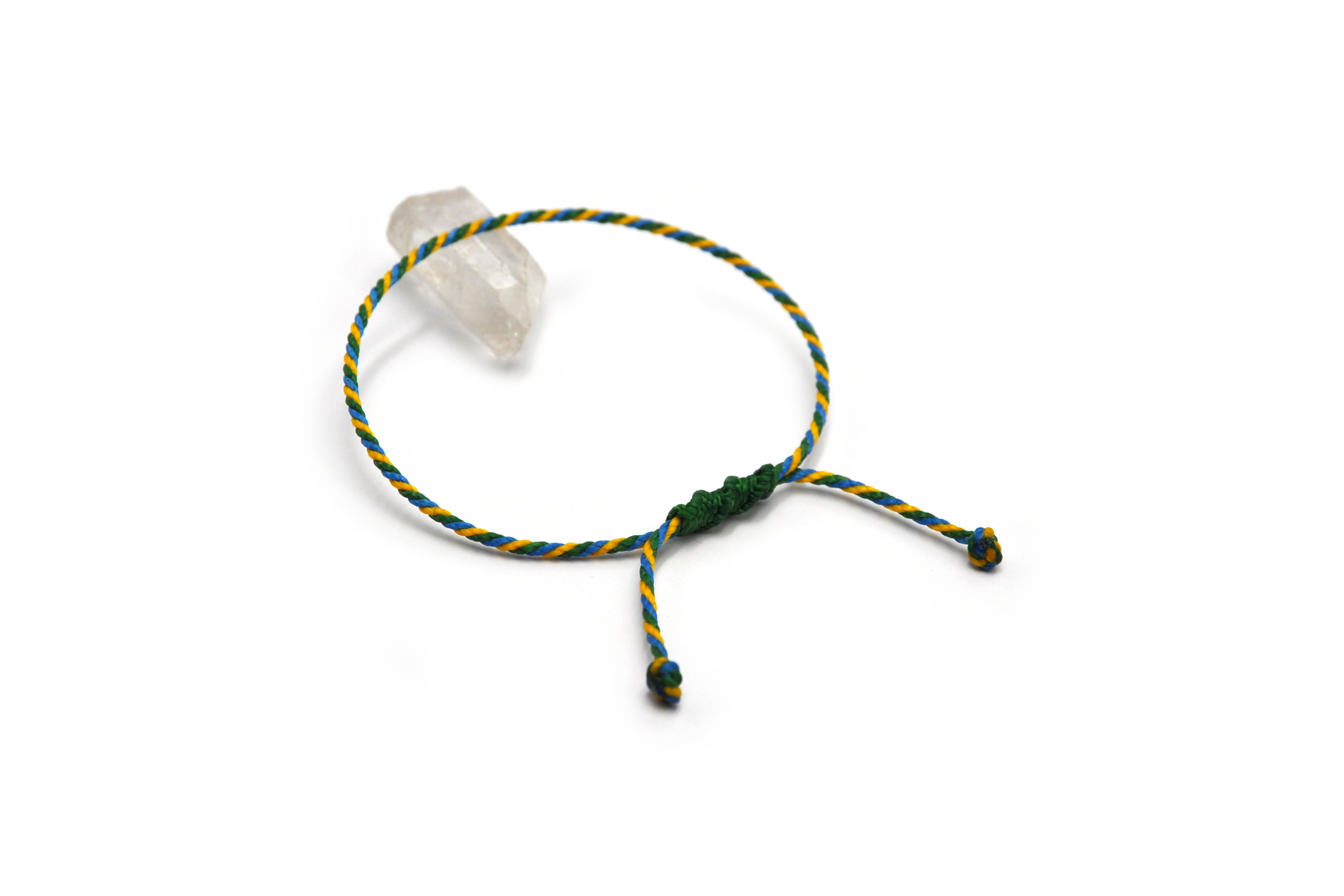 Bracelet Vert Jaune & Bleu Modèle Corde Tressé Main & Ajustable. Couleur Drapeau Brésil.