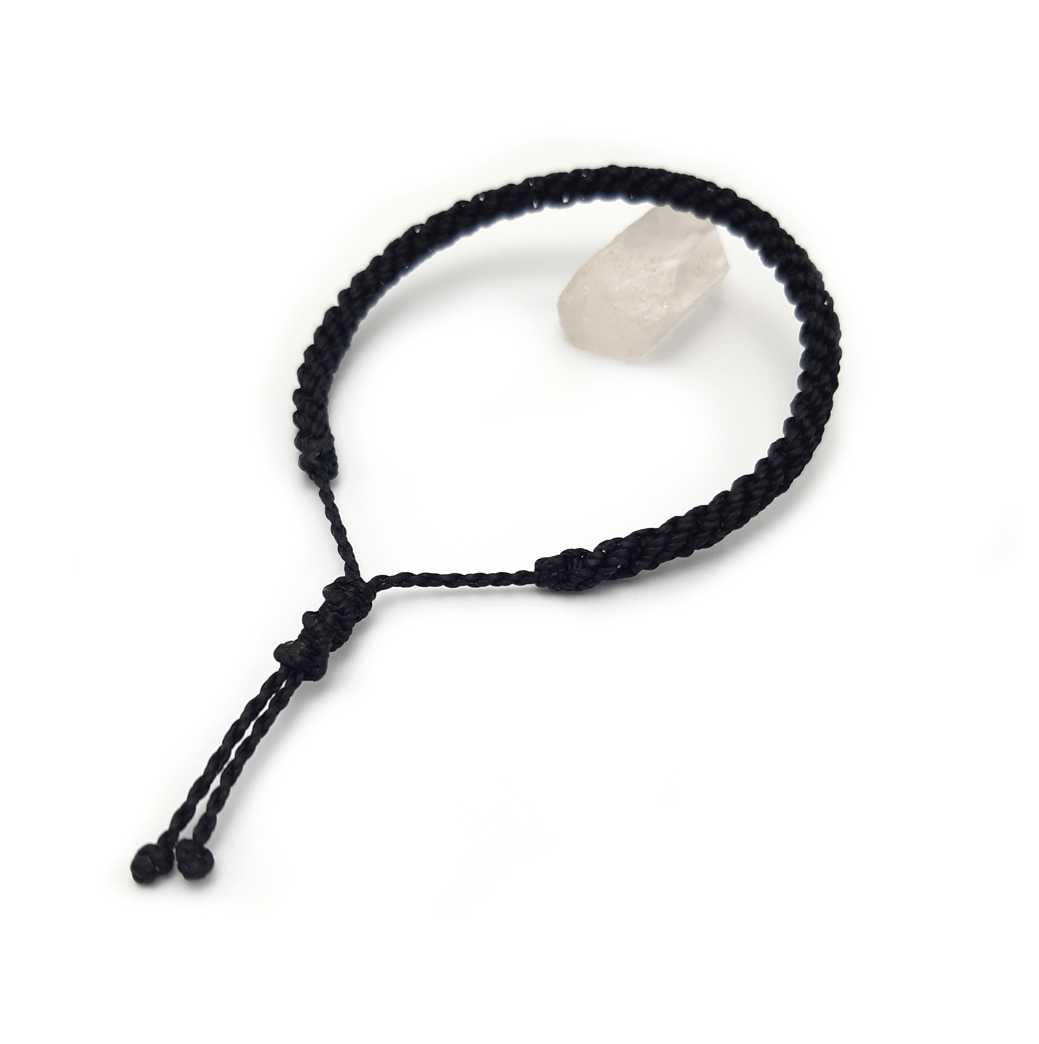 Bracelet Noir Modèle Double Spirale Tissé Main Avec Du Fil Ciré. Ajustable & Résistant à l'eau.