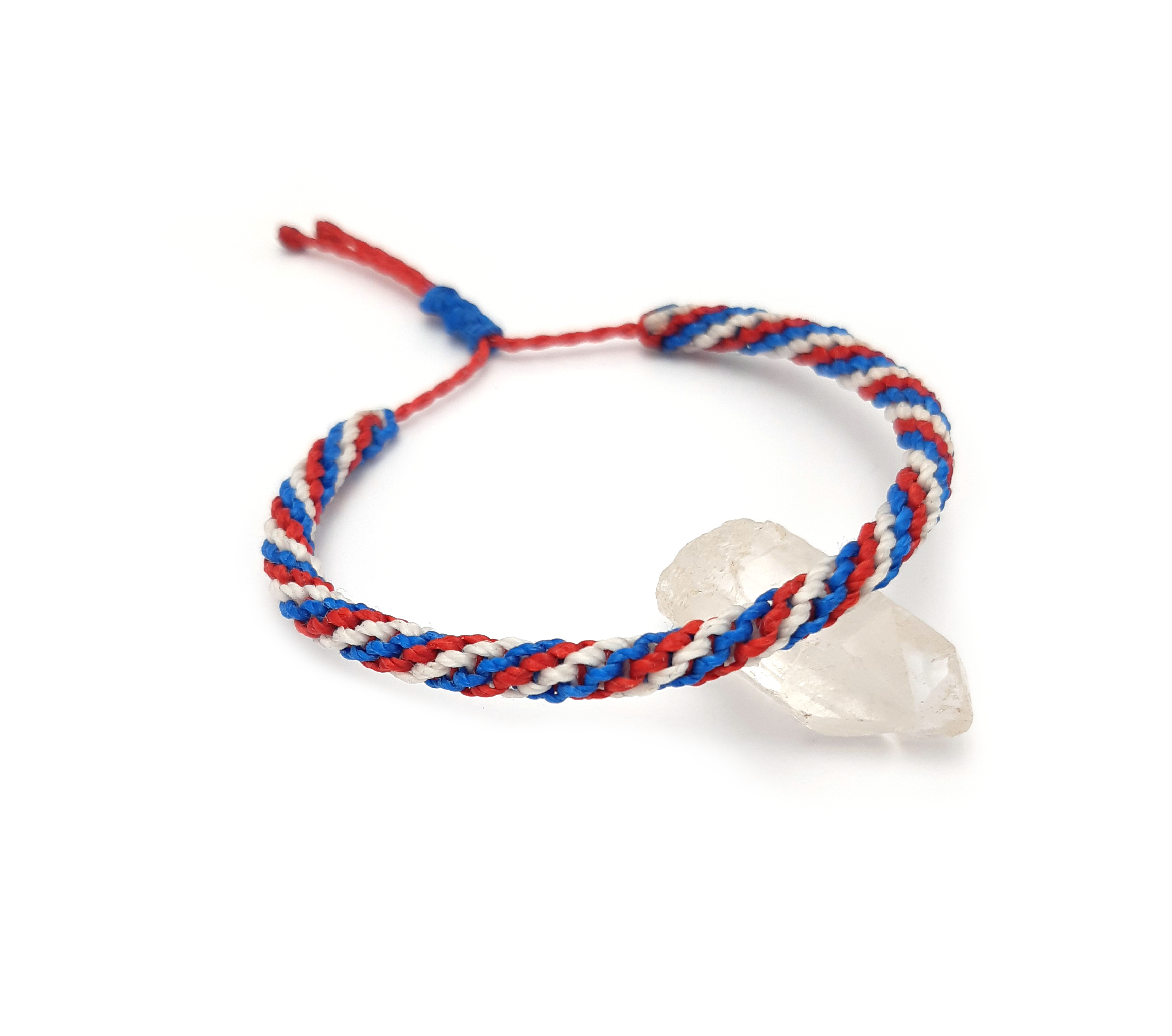 Bracelet Bleu Blanc & Rouge Modèle Triple Spirale Tissé Main Avec Du Fil Ciré. Couleur Drapeaux France Pays-Bas Islande Croatie.