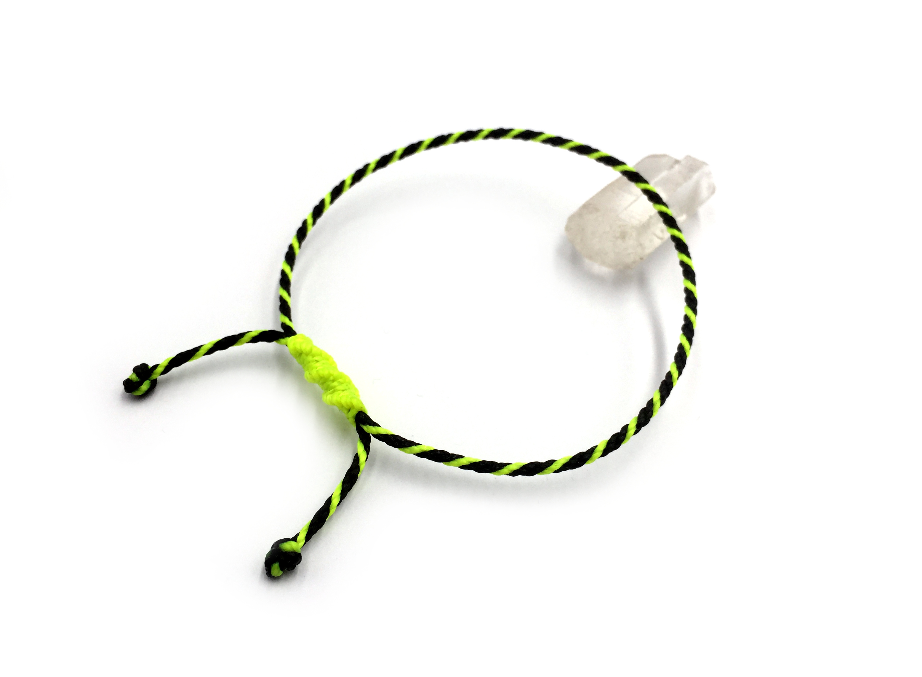  Bracelet Noir & Jaune Fluo Modèle Corde Tressé Main Avec Du Fil Ciré Résistant à l' Eau & Ajustable Avec Un Nœud Coulissant