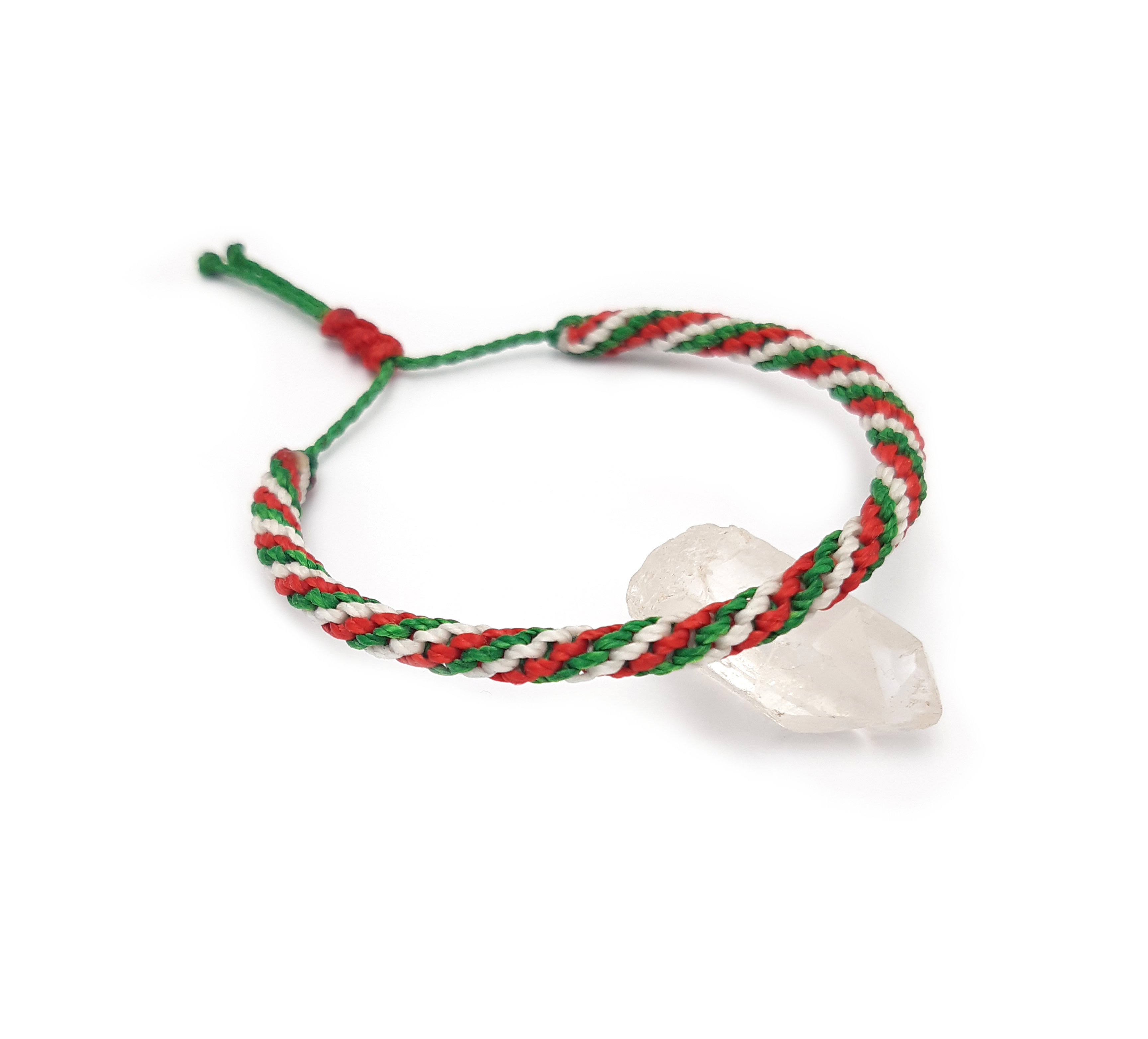 Bracelet Vert Rouge & Blanc Modèle Triple Spirale Tissé Main Avec Du Fil Ciré. Couleur Drapeaux Italie Algérie Bulgarie Hongrie Iran.