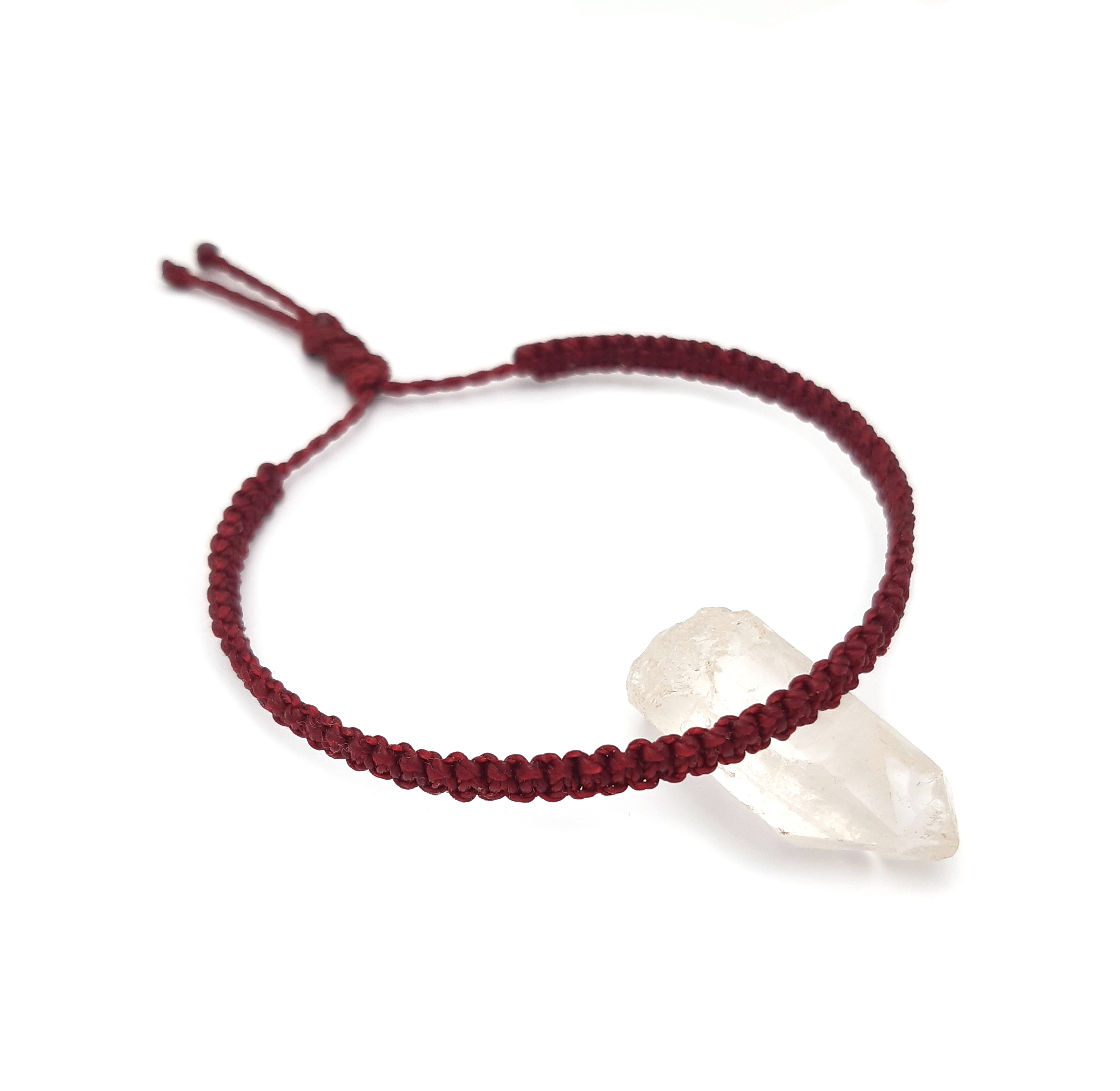 Bracelet Rouge Foncé Bordeaux Modèle Fin Tissé Main Avec Du Fil Ciré. Ajustable & Résistant à l'eau.