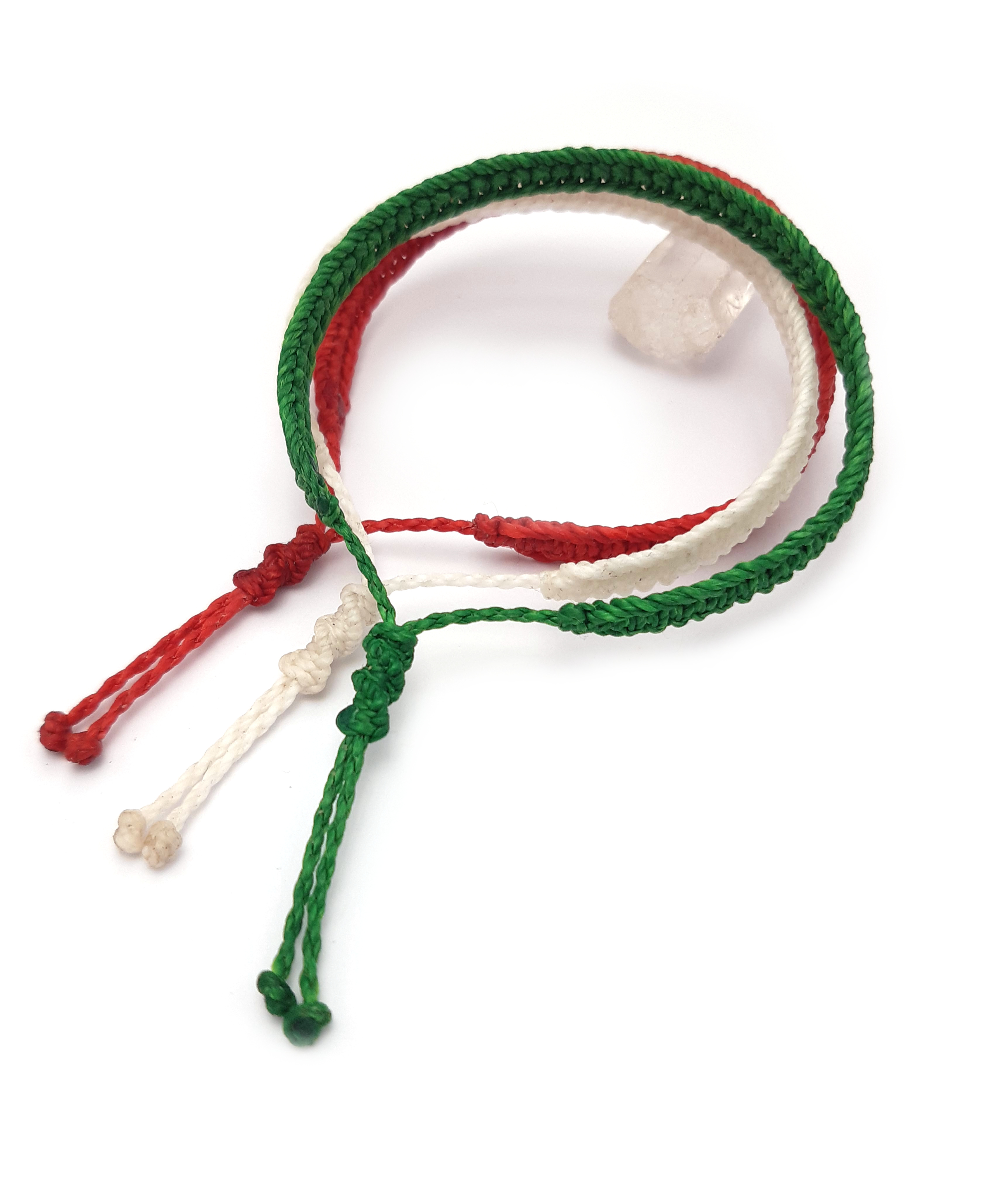  X3 Bracelets Vert Blanc & Rouge Modèle Plat Tissé Main. Ajustables & Résistants à l'eau. Couleur Drapeau Italie Algérie Bulgarie Hongrie Iran.