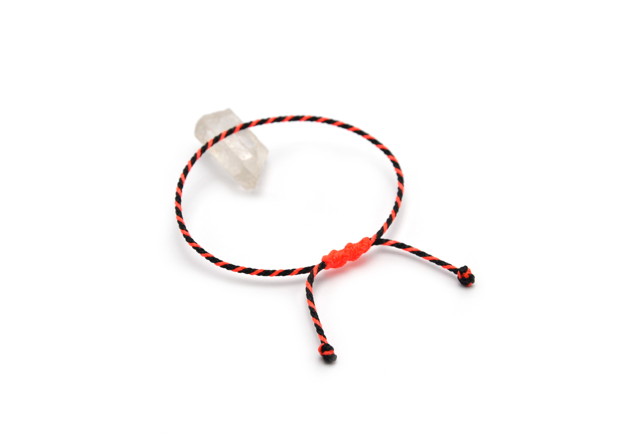  Bracelet Noir & Corail Fluo Modèle Corde Tressé Main Avec Du Fil Ciré Résistant à l' Eau & Ajustable Avec Un Nœud Coulissant