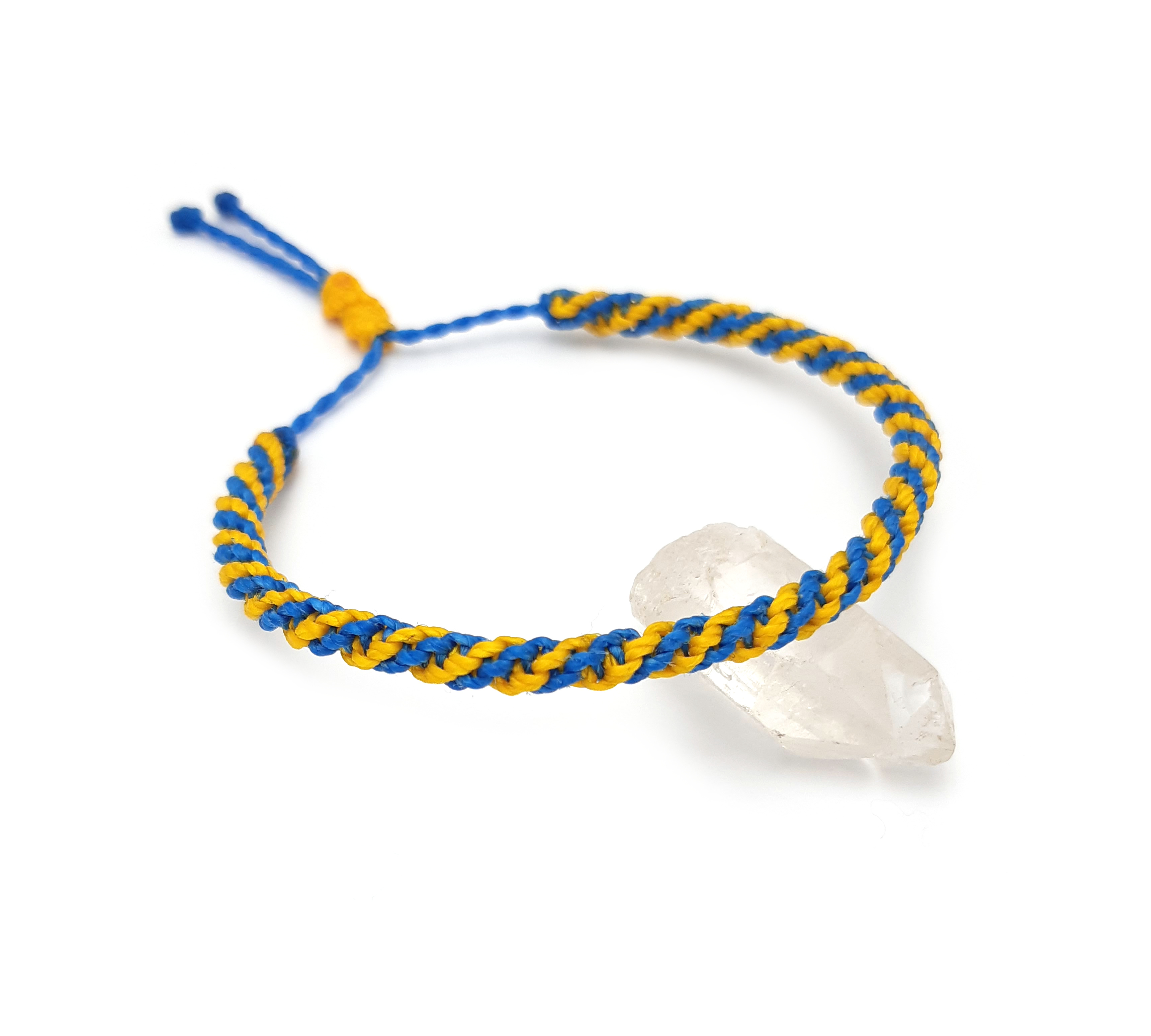 Bracelet Bleu & Jaune Modèle Double Spirale Tissé Main Avec Du Fil Ciré. Couleur Drapeau Ukraine Suède.