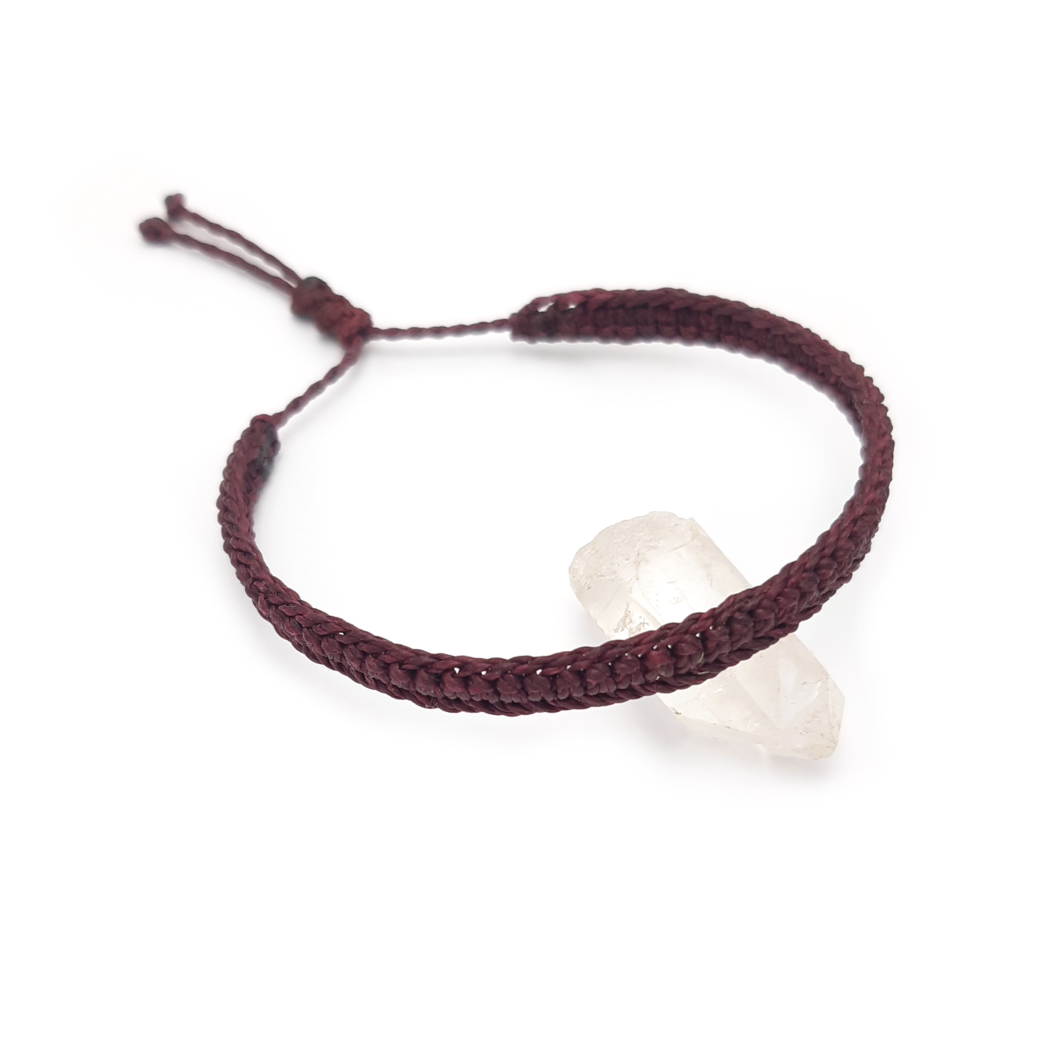 Bracelet Prune Modèle Plat Tissé Main Avec du Fil Ciré. Ajustable & Résistant à l'eau.