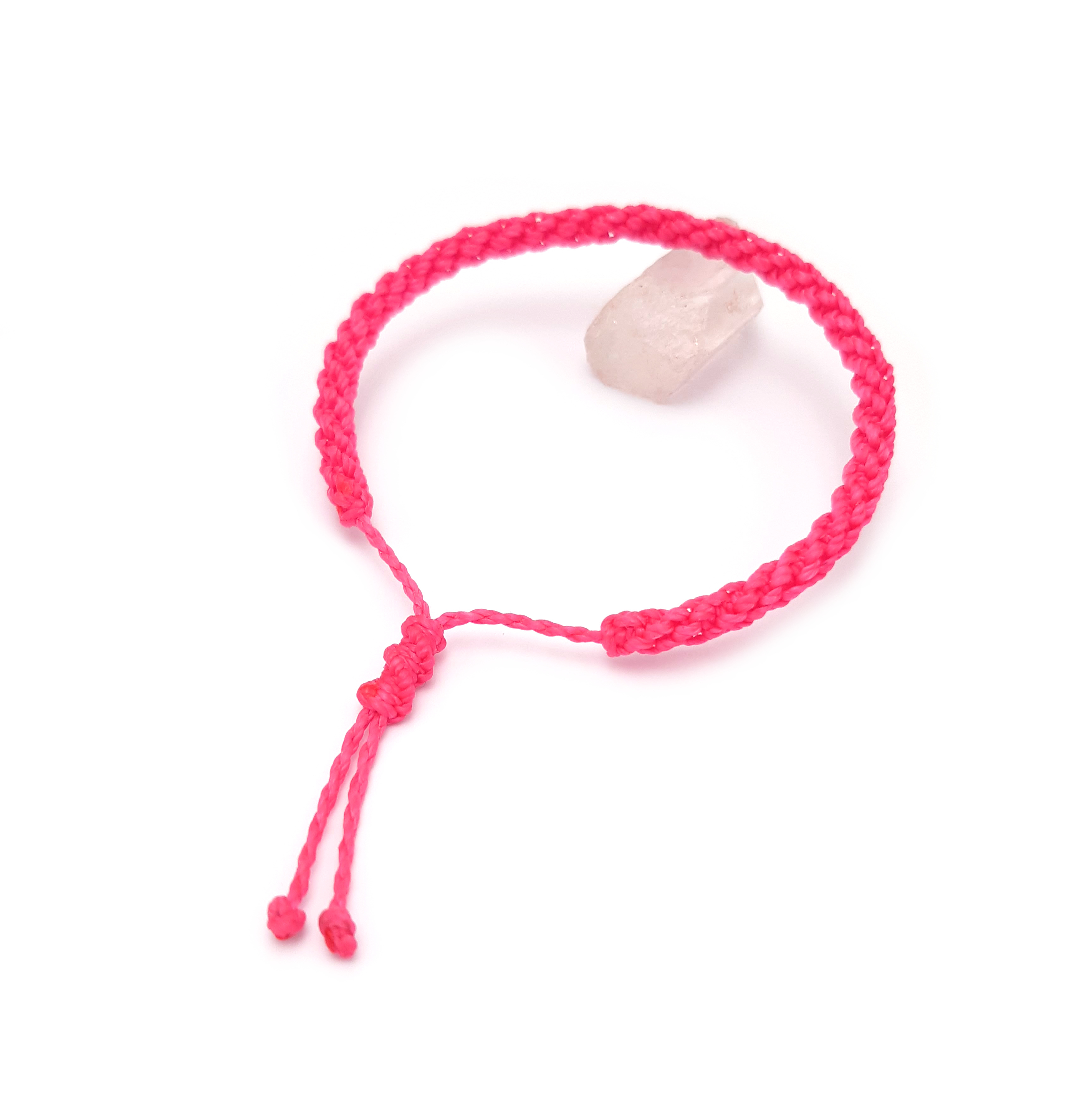 Bracelet Rose Fluo Modèle Double Spirale Tissé Main Avec Du Fil Ciré. Ajustable & Résistant à l'eau.